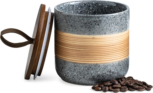 Ceramic Jar with Lid Airtight, Coffee Container Kitchen Food Storage Jars for Spice Sugar Tea Bag, Stackable Decorative Jars for Countertop, Grey & 18 fl.oz