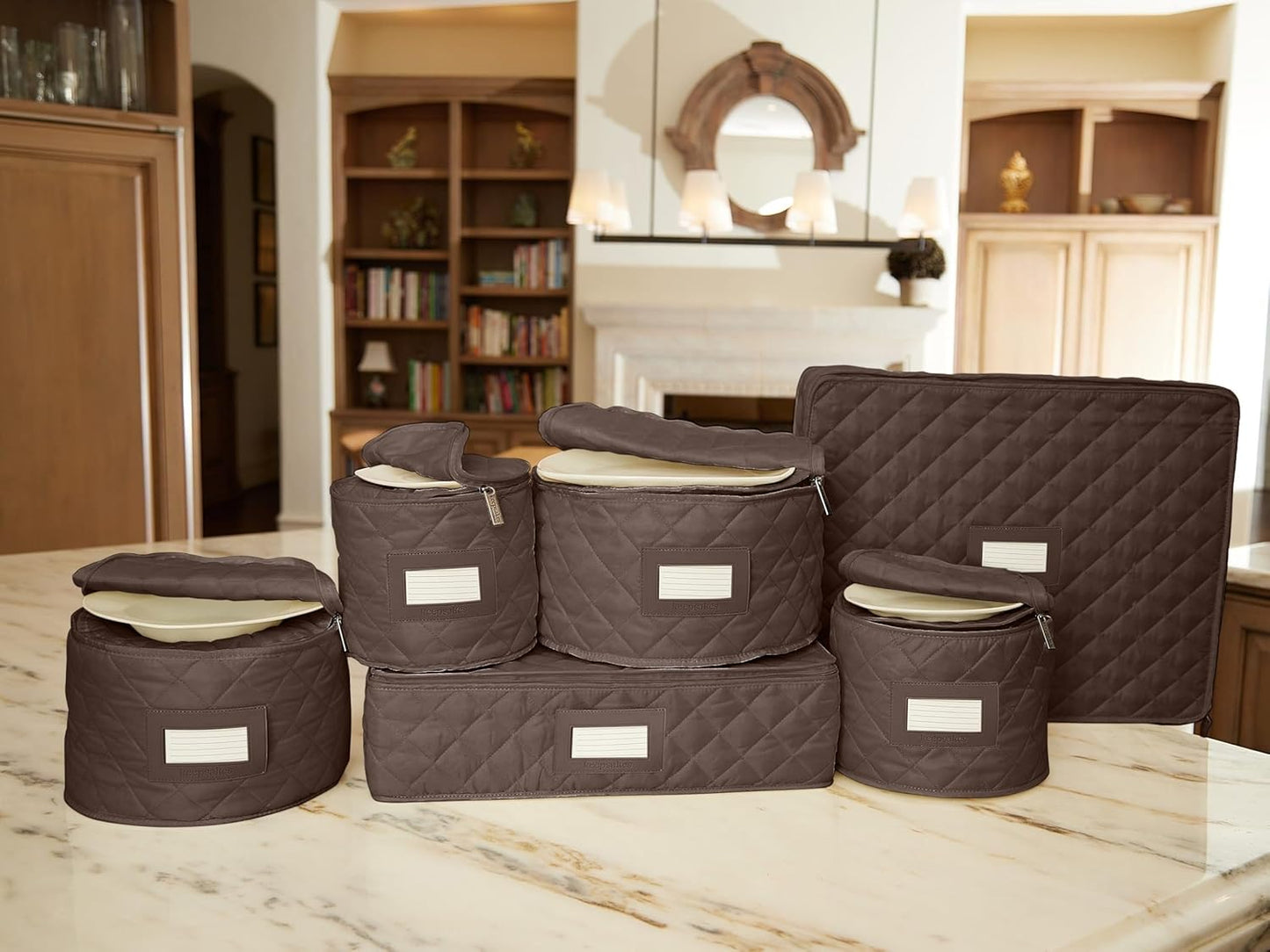 Covermates Keepsakes - Dish Storage Set - Padded Protection - ID Window - Stain Resistant - Machine Washable - China Storage, Bronze