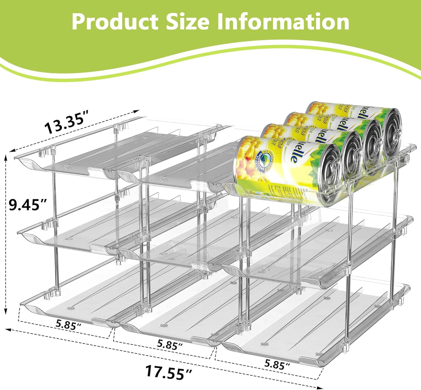 Can Organizer for Pantry Soda Can Organizer Automatic Rolling Food Pantry Storage Rack Can Dispenser for Fridge Holds 72 Cans, Fits 5.8-Inch Soda and Can, Set of 18