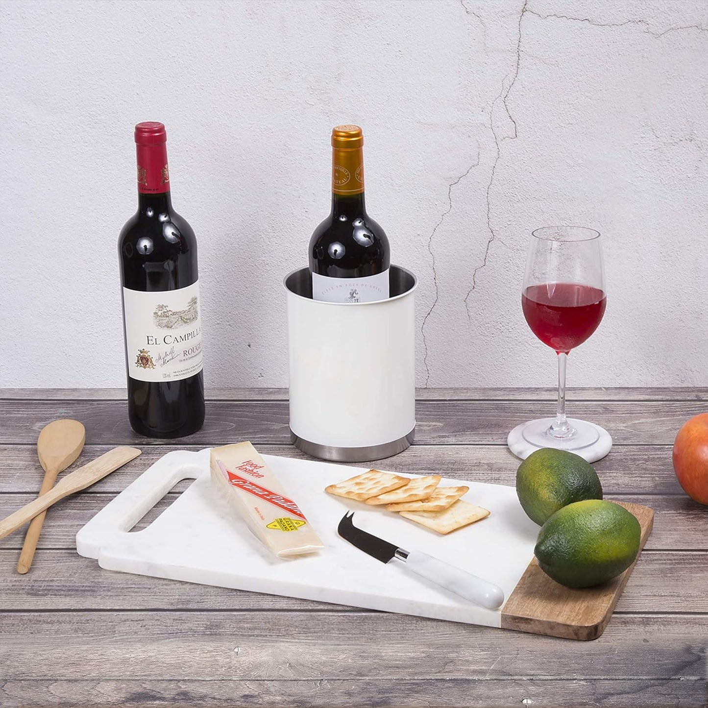 Creative Home Stainless Steel Utensil Holder– 6.3" Large Cooking Tool Organizer for Kitchen Decor and Countertop Storage, Stable Anti-Tip Design, Durable Powder-Coated Finish, White