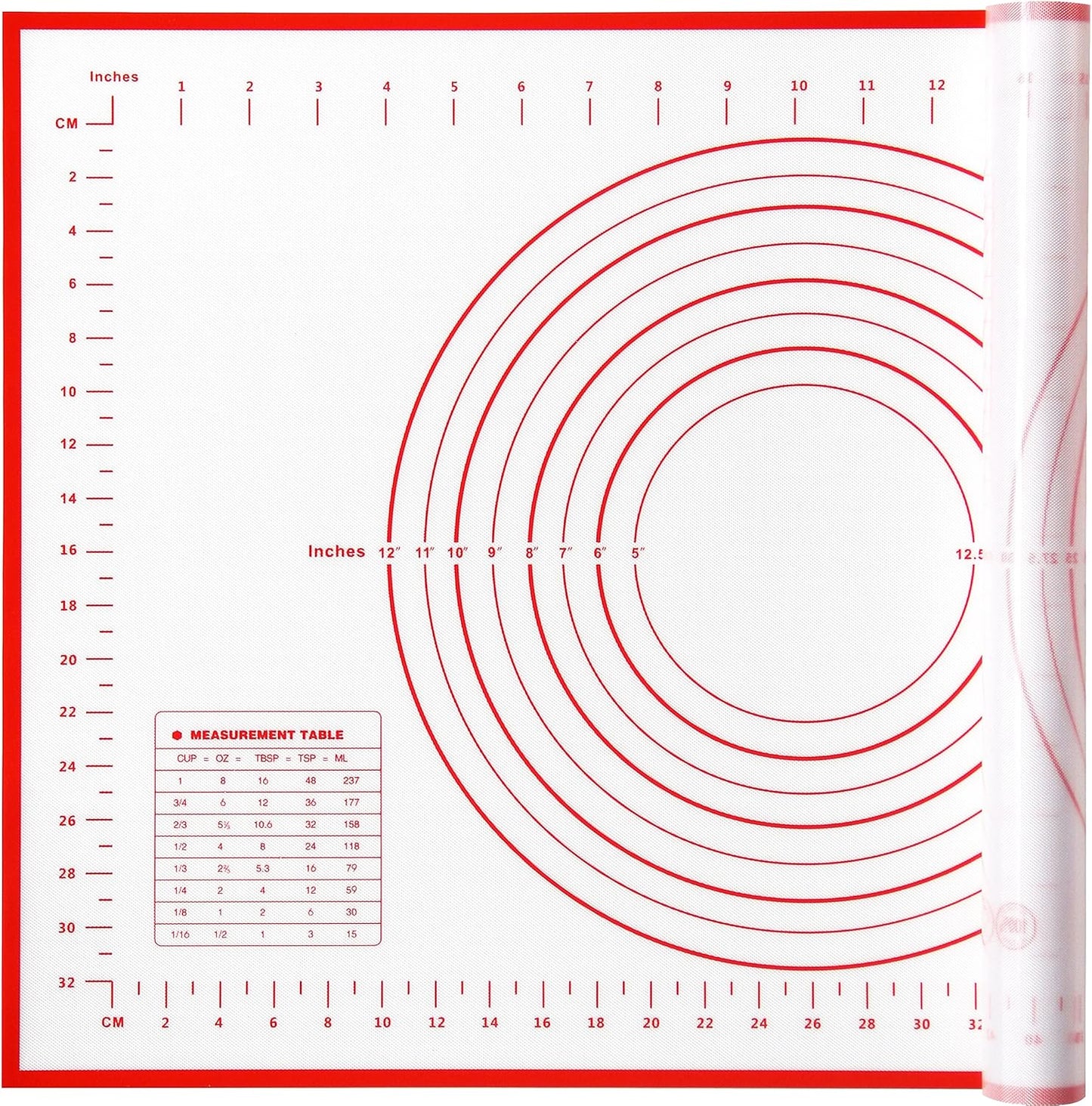 Yansumi Silicone Pastry Mat Extra Large Non-Slip Mat for Rolling Dough Pie Crust and Baking Non-Stick with Measurements (Red, 32x24) (Red, 24"L x 16"W)