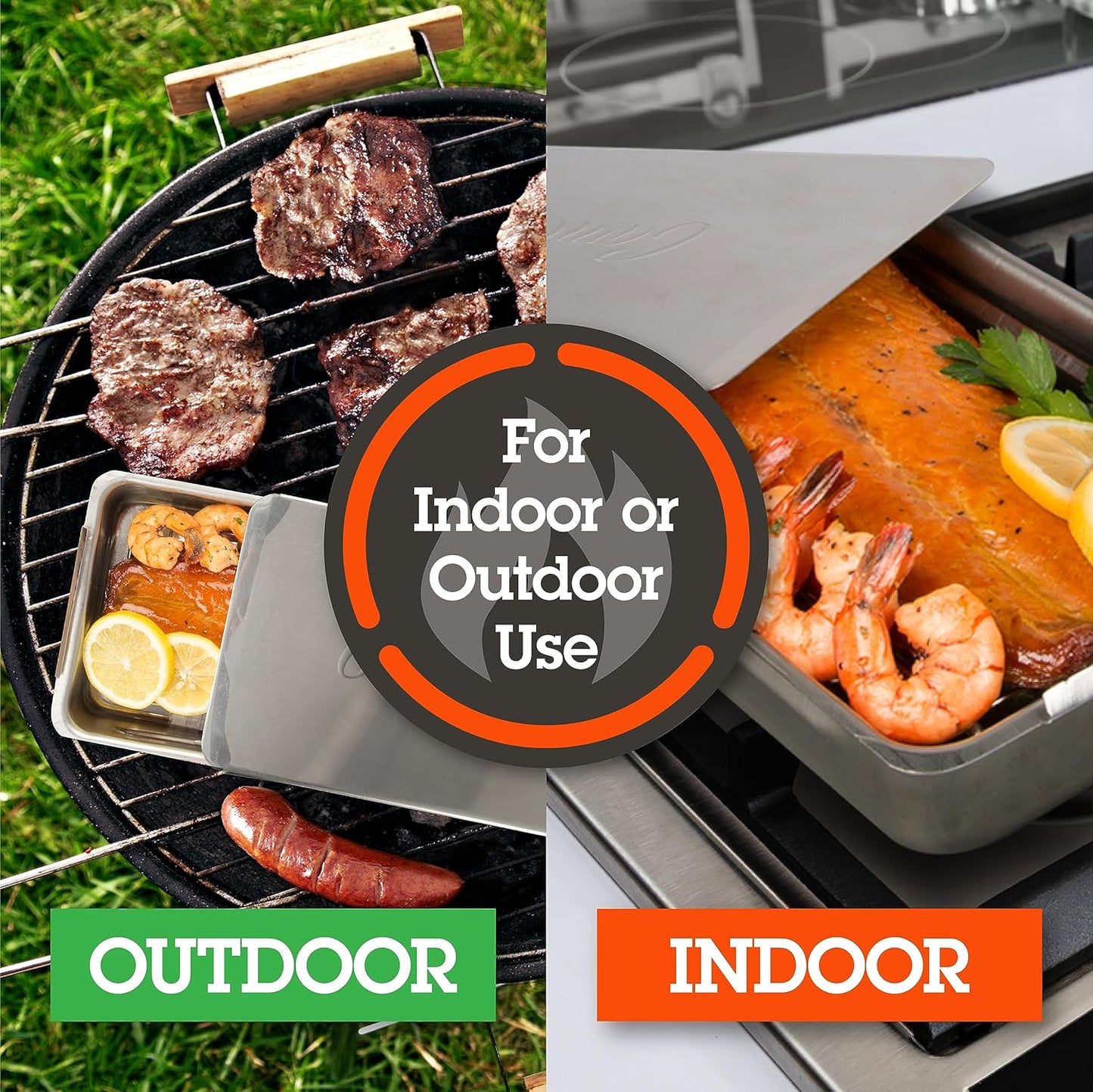 Camerons Indoor Outdoor Stovetop Smoker - Stainless Steel Barbecue Smoker Box w/Oak Wood Chips & Recipes - Works On Any Heat Source, Stovetop or BBQ Grill for Smoking Meats - Grilling Gift for Men