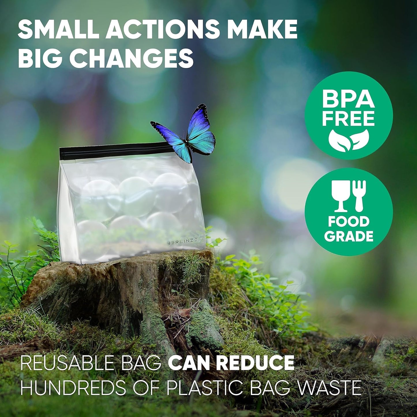 BERLINZO Reusable Ice Storage Bag - Freezer Safe Leak Proof Silicone and Plastic-Free Lunch Bag for Ice and Food Storage - BPA-Free - 2 Pack