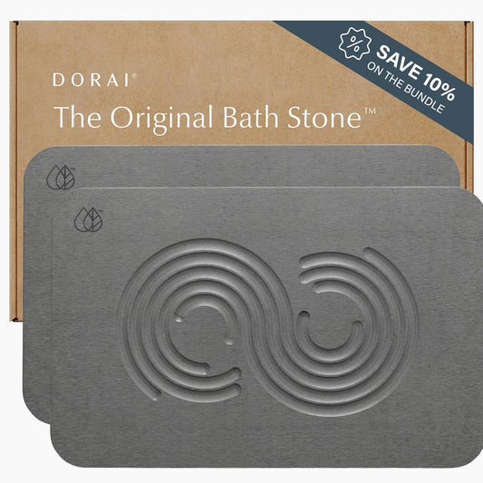 Dorai Home Bath Stone Mat 23.6"x15.4" (2-Pack) – Quick-Dry, Non-Slip Diatomite Stone Bath Mat for Bathroom, Zen Slate
