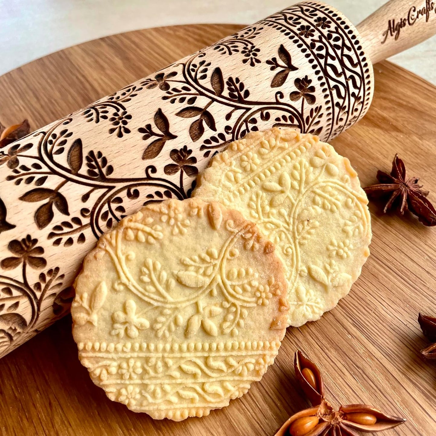 Embossing Rolling Pin Designed in Cooperation between Algiscrafts and Pottery by Jas FLORAL VINE for Ceramic and Cookies