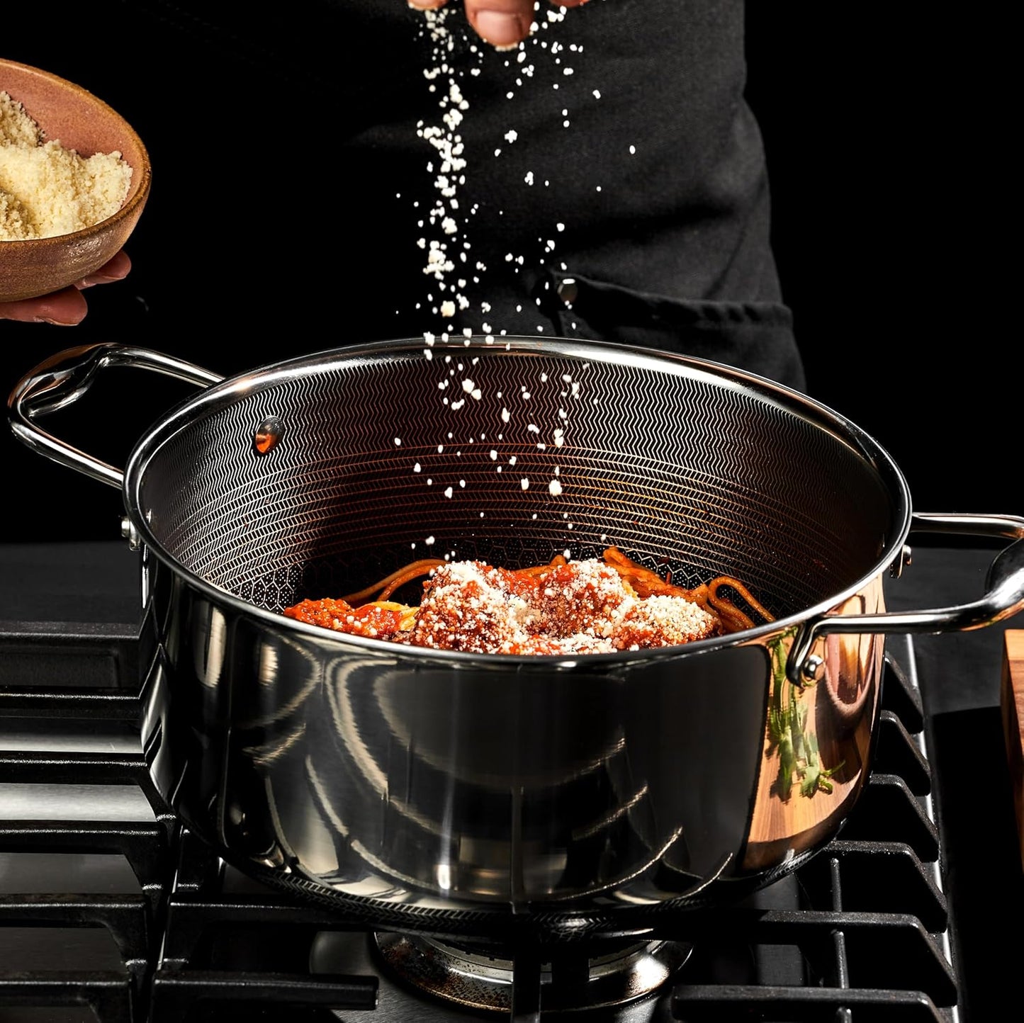 HexClad Hybrid Nonstick 8-Quart Stockpot with Tempered Glass Lid, Stay-Cool Handles, Dishwasher-Friendly, Oven-Safe Up to 900°F, Induction Ready, Compatible with All Cooktops