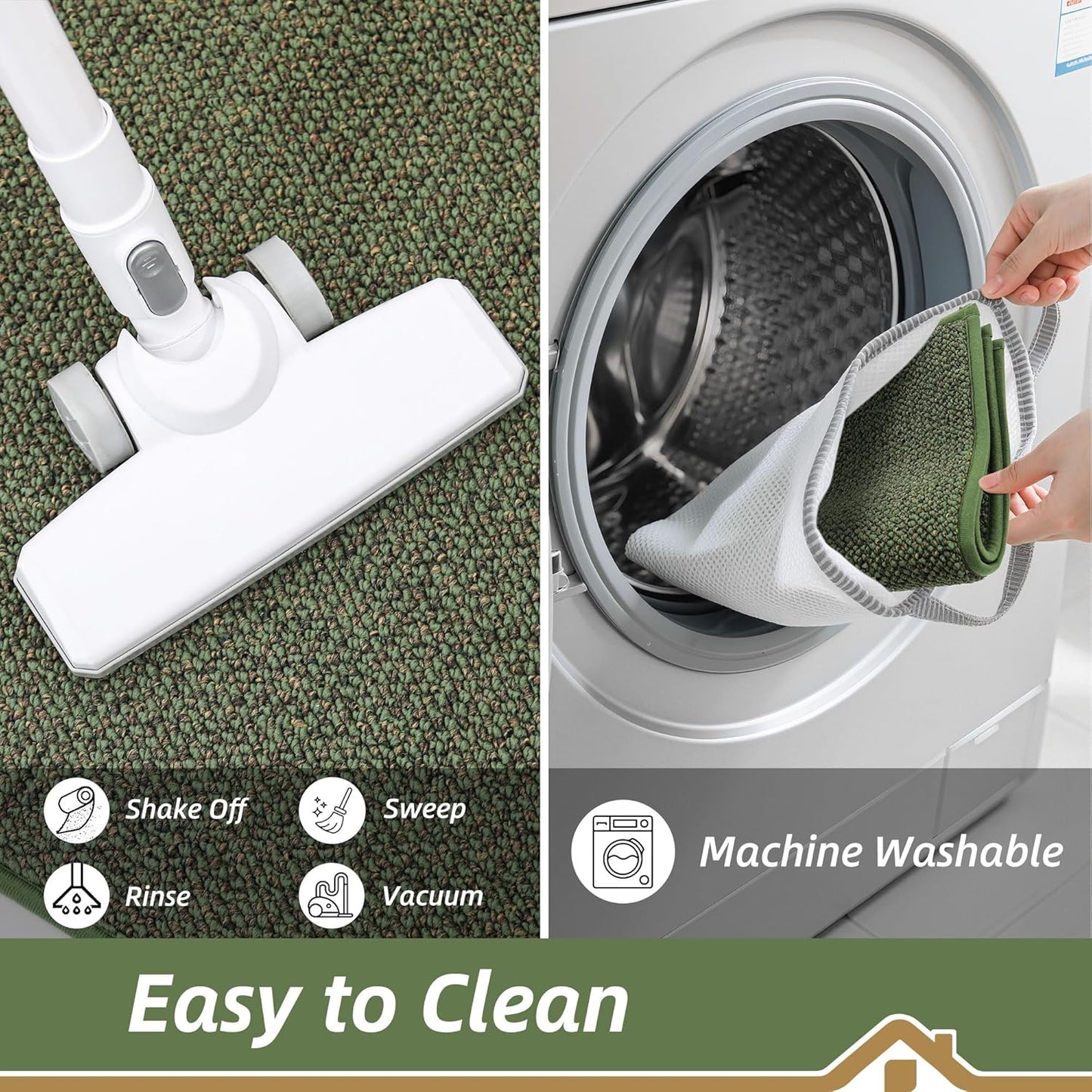 BEQHAUSE Kitchen Runner Rugs 24"x72", Non-Slip Kitchen Mats for Floor, Super Absorbent and Stain Resistant Kitchen Rug, Machine Washable Rugs for Kitchen, Hallway, Laundry & Sink, Green