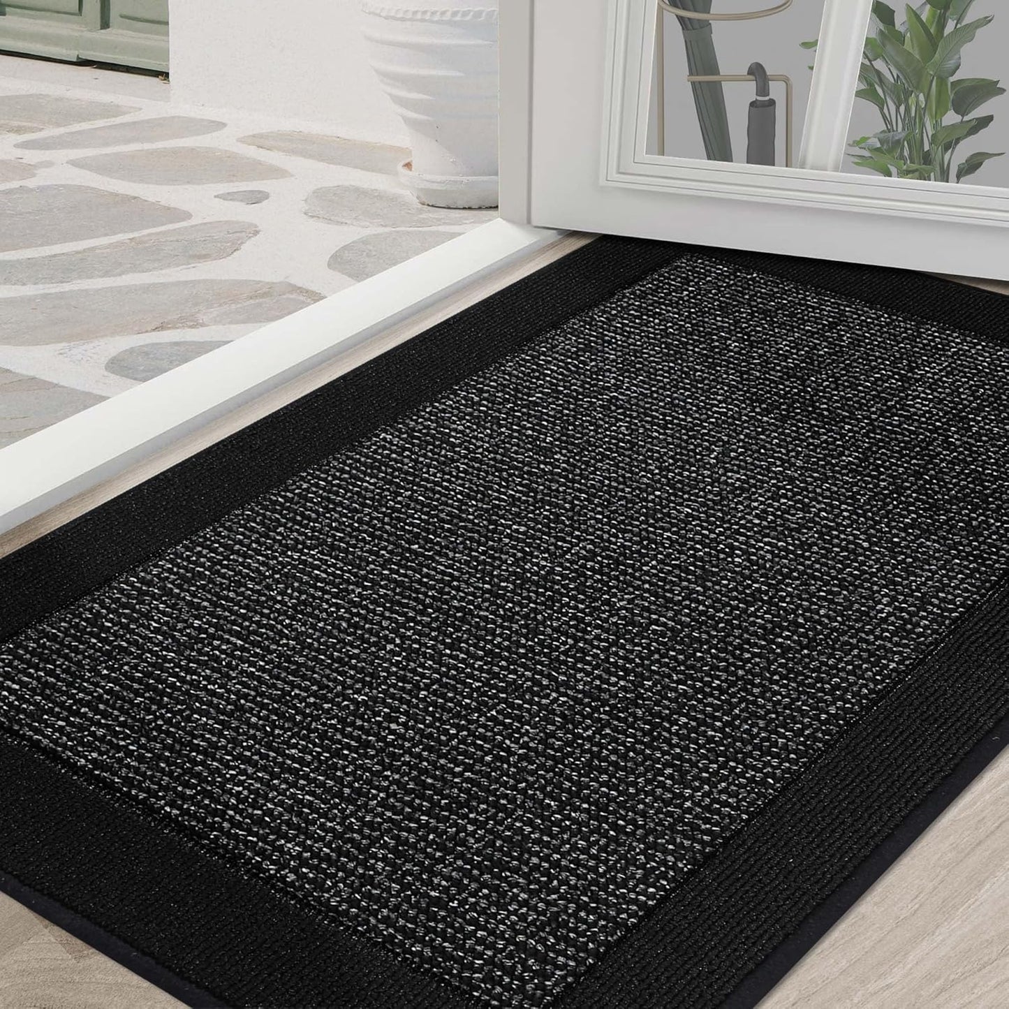 BEQHAUSE Indoor Door Mat 36" x 60", Dirt Trapper Door Mats Non-Slip Entryway Rugs Washable, Resist Dirt Absorbent Welcome Mat, Low Profile Floor Mats for Front Back Door and Entryway, Black