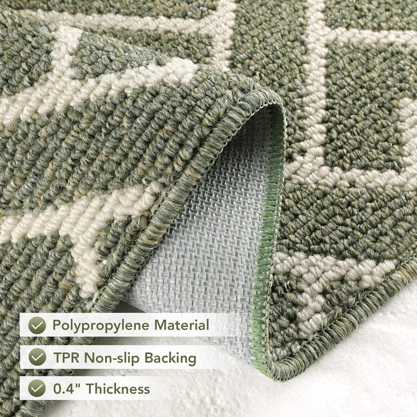 hicorfe Kitchen Rugs and Mats Sets,Super Absorbent Polypropylene Non-Slip Rug,Soft Comfort Floor Mat,Washable for Kitchen,Hallway,Office,Sink,Laundry(24" x 35",Green)