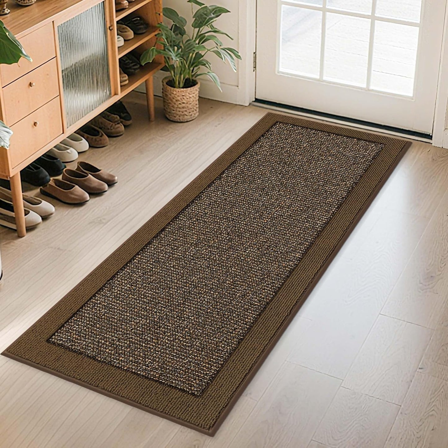 BEQHAUSE Indoor Door Mat 24" x 60", Dirt Trapper Door Mats Non-Slip Entryway Rugs Washable, Resist Dirt Absorbent Welcome Mat, Low Profile Floor Mats for Front Back Door and Entryway, Brown