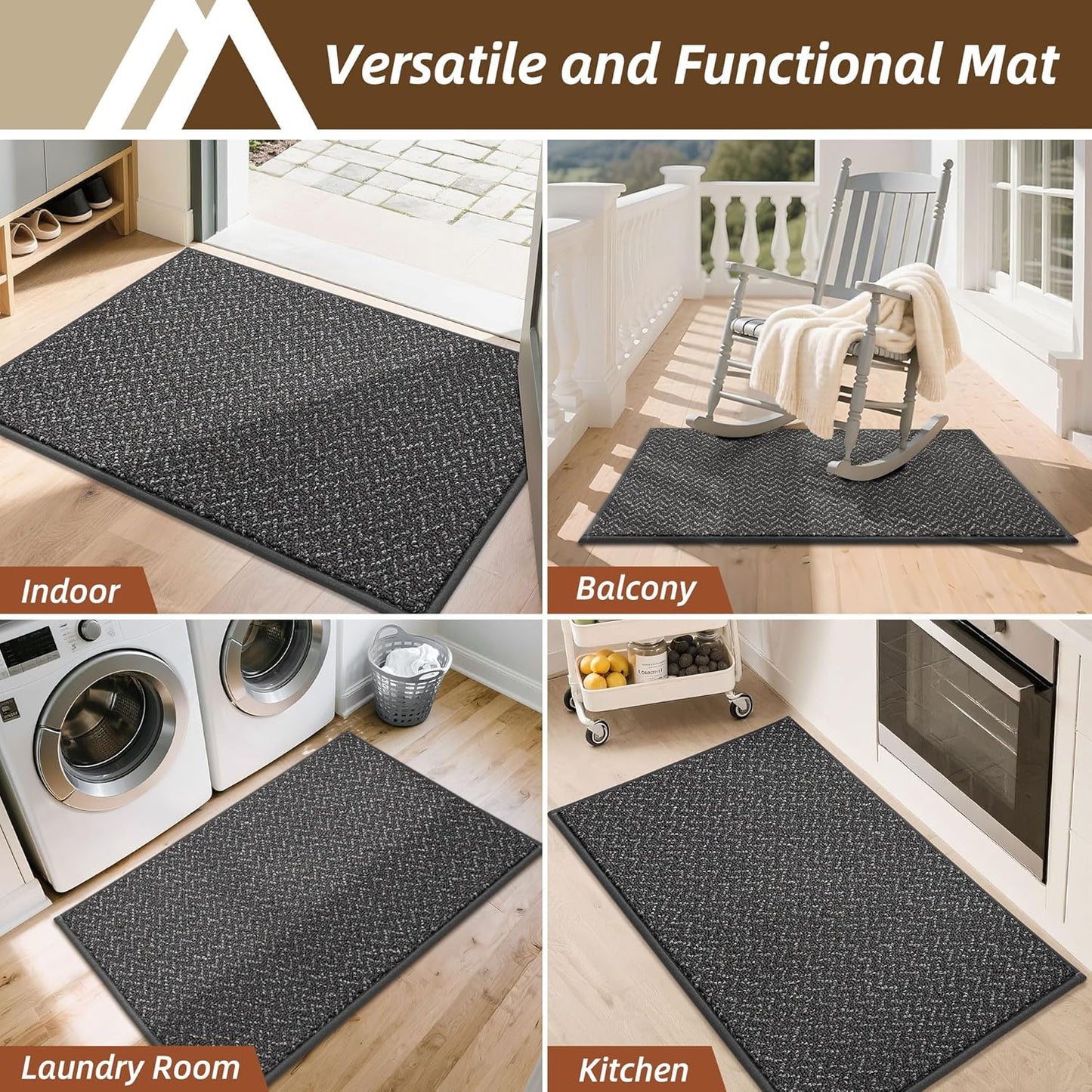 COSY HOMEER-Door-Mat 32"x48" Non Slip Absorbent Entryway Rugs Dirt Trapper Doormats Washable Entrance Mats Low Pile Welcome Floor Mat for Front Back Door and Entry Mats,Dark Grey