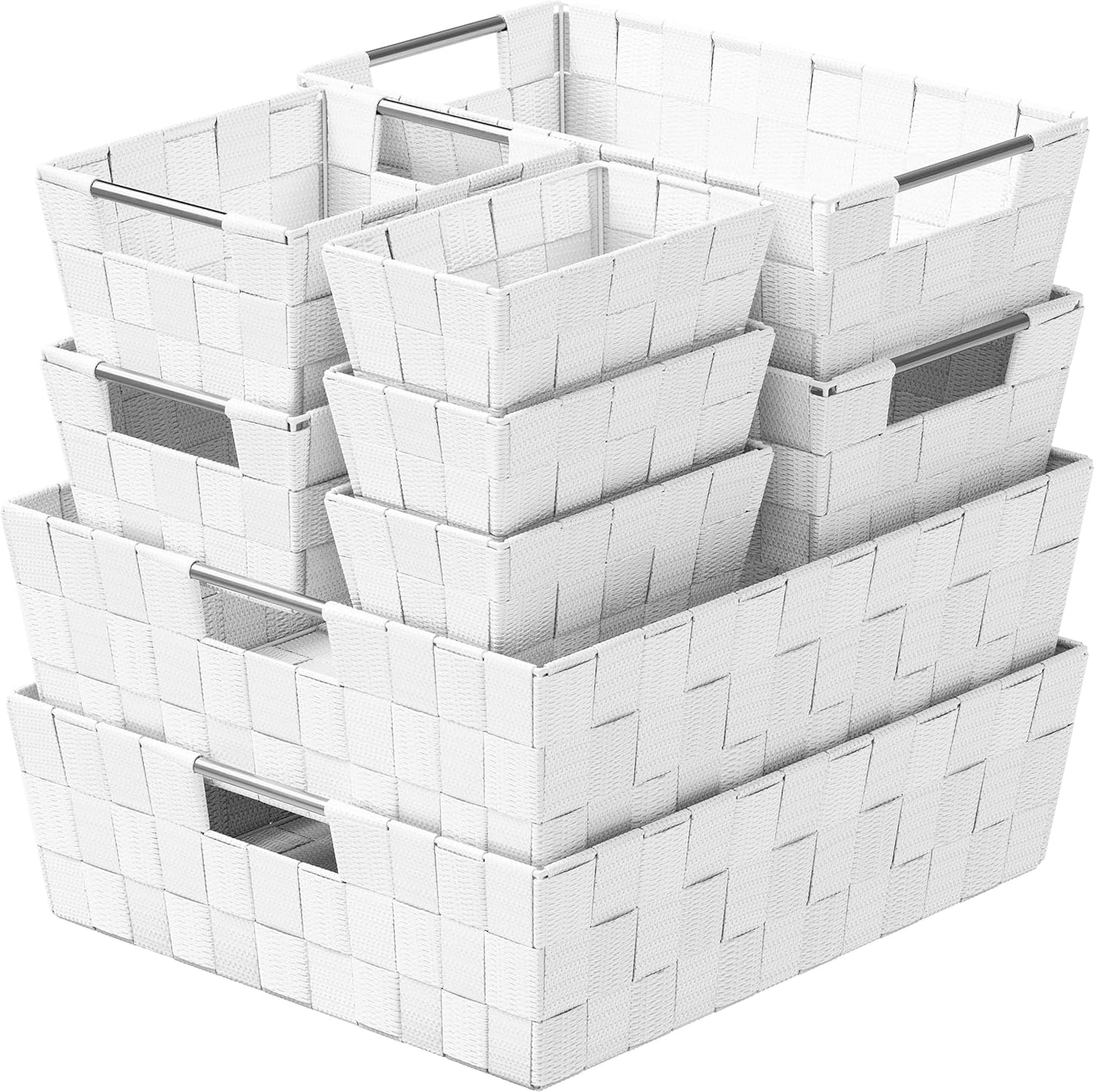 Baskets For Organizing Set Of 9 White - Storage Baskets For Shelves - Perfect Closet Organizer Bins, Bathroom Basket, and Pantry Basket - Small Storage Bins For Shelves - Bin For Organization
