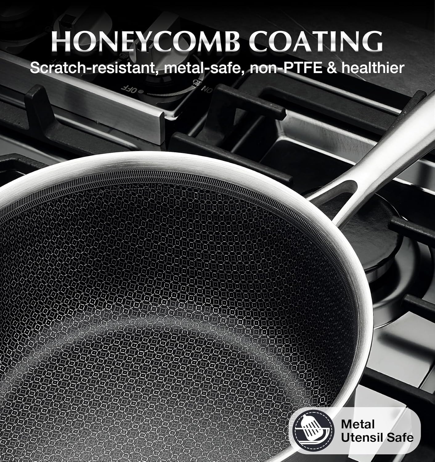 KOCH SYSTEME CS Hybrid Nonstick Stainless Steel Saucepan, 2 Quart Tri-Ply Stainless Steel Sauce Pan with Nonstick Honeycomb Interior, Hybrid Sauce Pan with Lid, Small Steel Pot, Induction Compatible