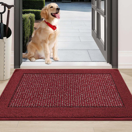 BEQHAUSE Indoor Door Mat 24" x 36", Dirt Trapper Door Mats Non-Slip Entryway Rugs Washable, Resist Dirt Absorbent Welcome Mat, Low Profile Floor Mats for Front Back Door and Entryway, Red