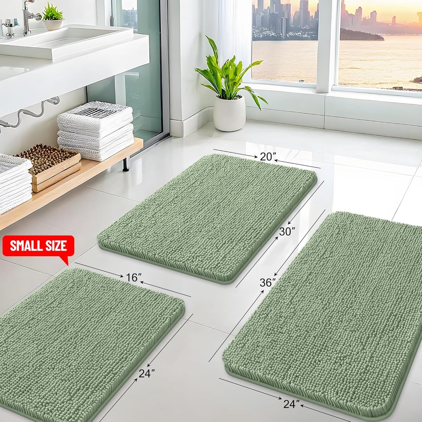 Arotive Bathroom Rugs 47x24, Extra Soft Absorbent Shaggy Chenille Bath Rugs, Machine Washable Rubber Backing Non-Slip Bath Mats for Bathroom Floor Tub and Shower, Home Decor Accessories, Sage Green