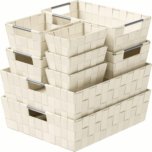 Baskets For Organizing Set Of 9 Cream - Storage Baskets For Shelves - Perfect Closet Organizer Bins, Bathroom Basket, and Pantry Basket - Small Storage Bins For Shelves - Bin For Organization