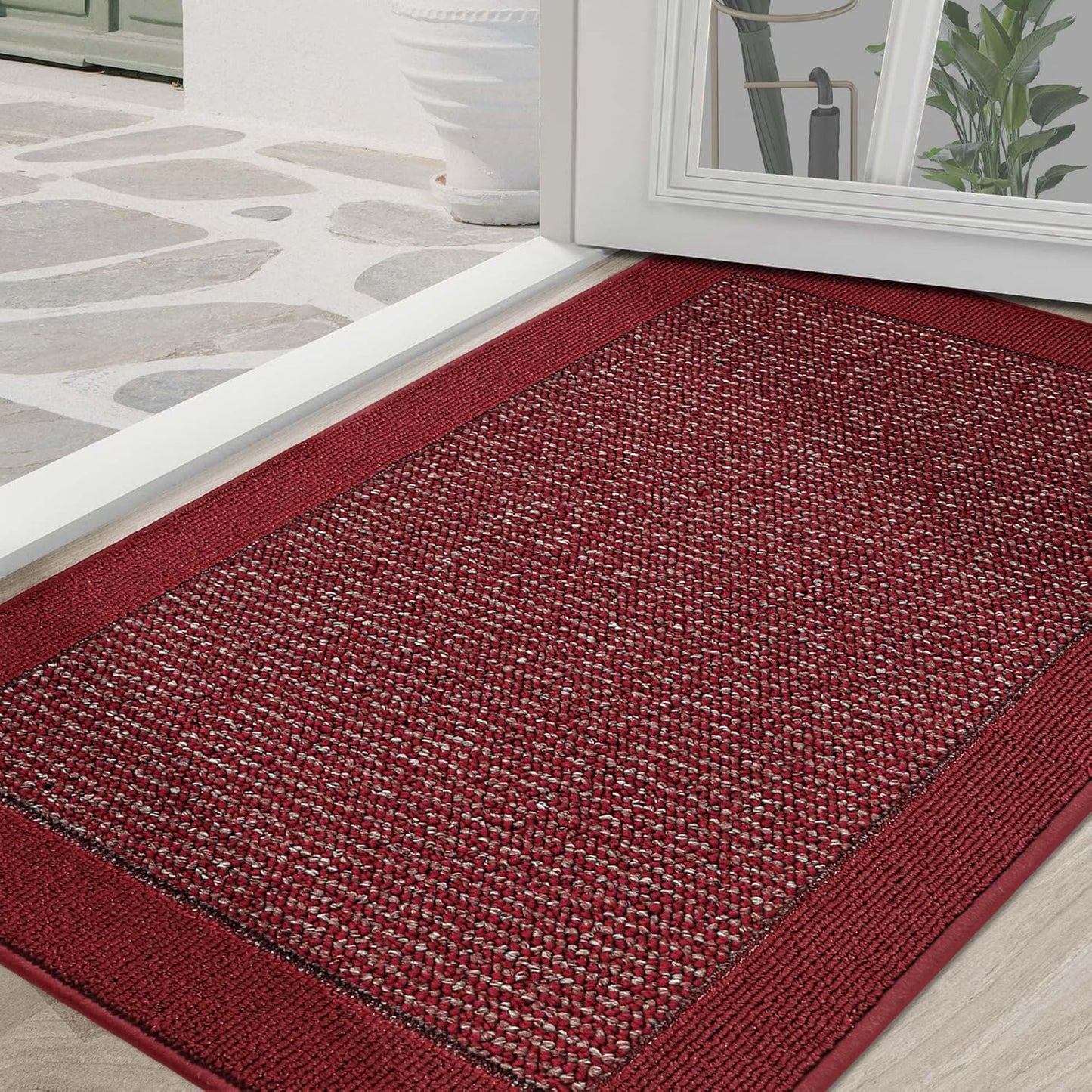 BEQHAUSE Indoor Door Mat 36" x 60", Dirt Trapper Door Mats Non-Slip Entryway Rugs Washable, Resist Dirt Absorbent Welcome Mat, Low Profile Floor Mats for Front Back Door and Entryway, Red