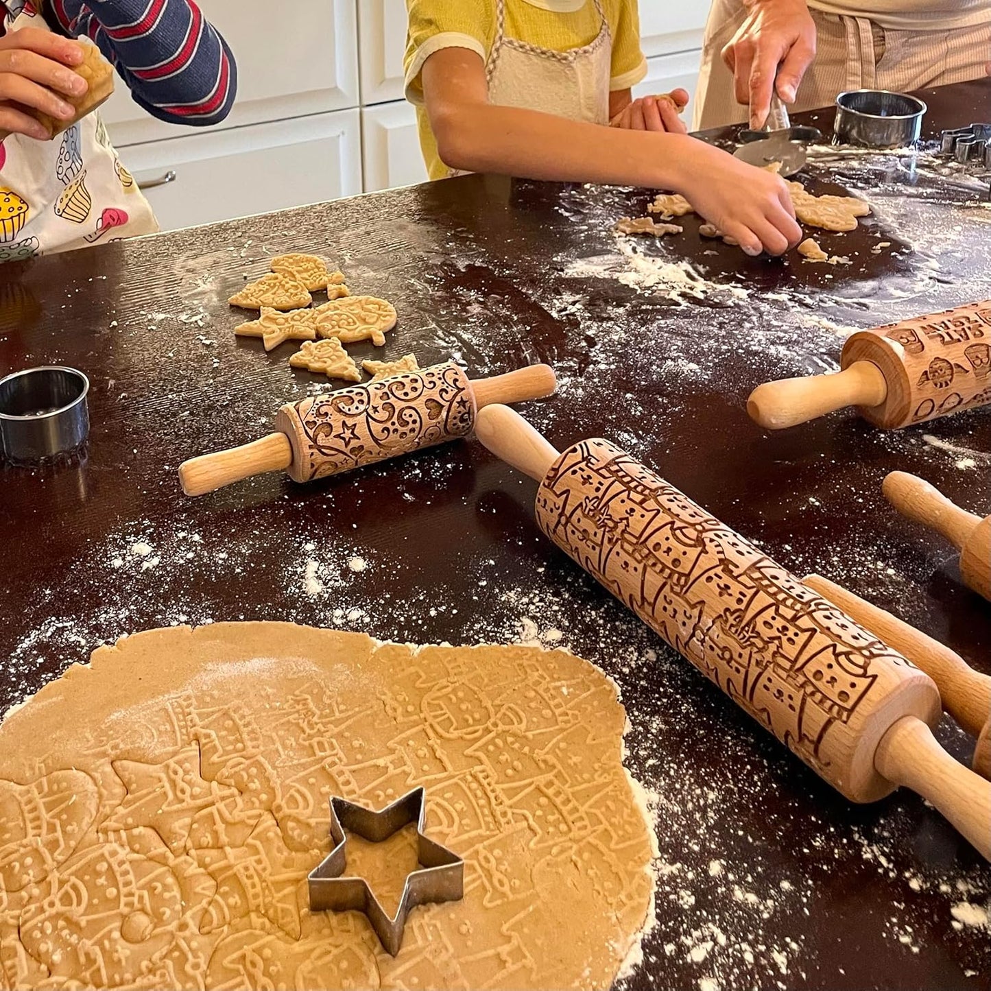 CHRISTMAS TILES Embossing Rolling Pin. Laser Engraved Dough Roller for Embossing Homemade Christmas Cookies by Algis Crafts