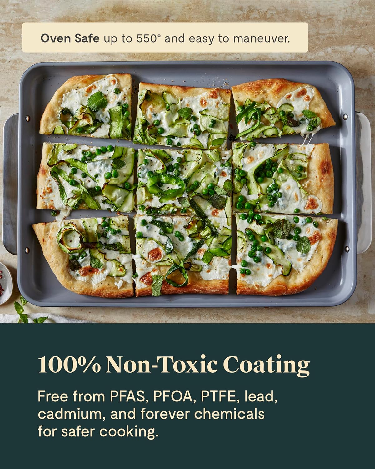Caraway Non-Stick Ceramic Baking Sheet Trio - Naturally Slick Ceramic Coating - Non-Toxic, PTFE & PFOA Free - 18 x 13" Large, 15 x 10" Medium, & 9" x 13" Small - Sage