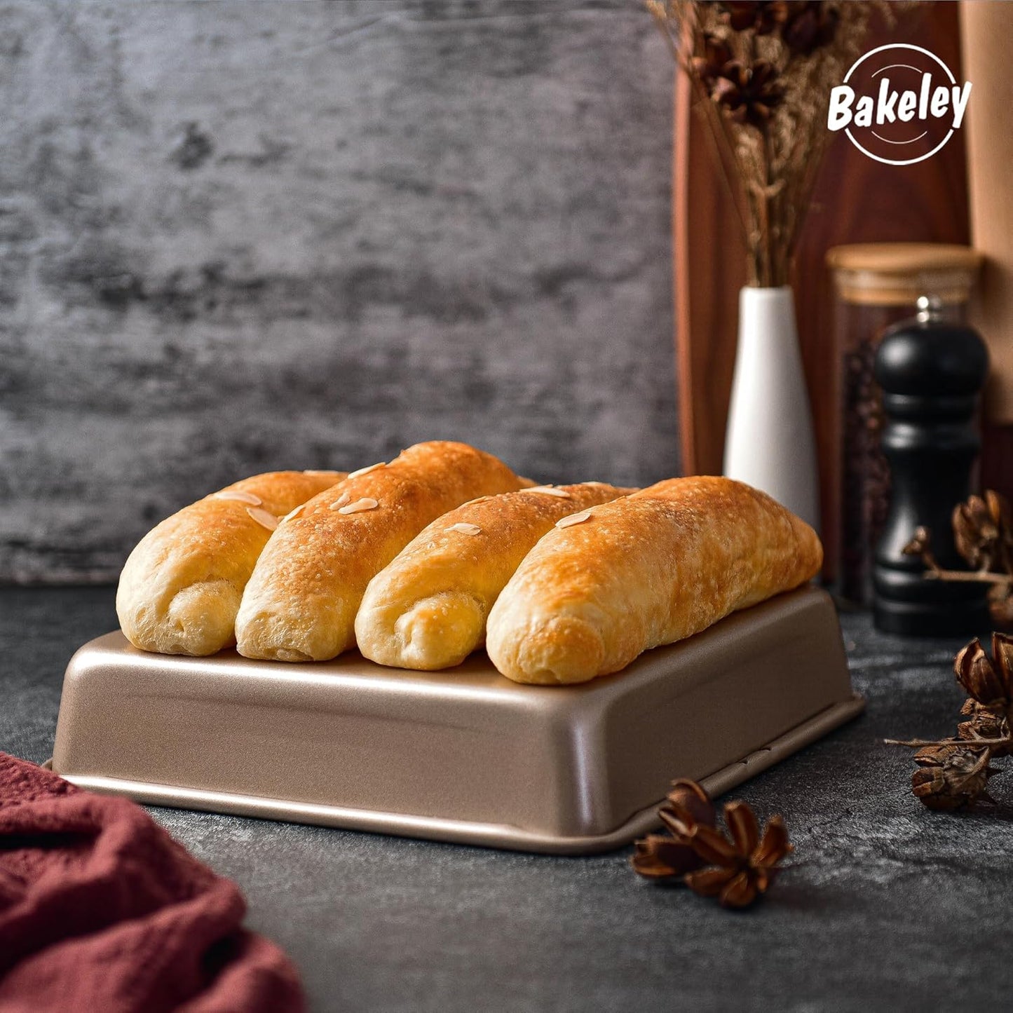 9x9 Baking Pan, 9 inch Brownie Pan, 9'' Square Cake Pan, Nonstick Carbon Steel, Shallow Dish Bakeware for Oven Baking (Champagne Gold)