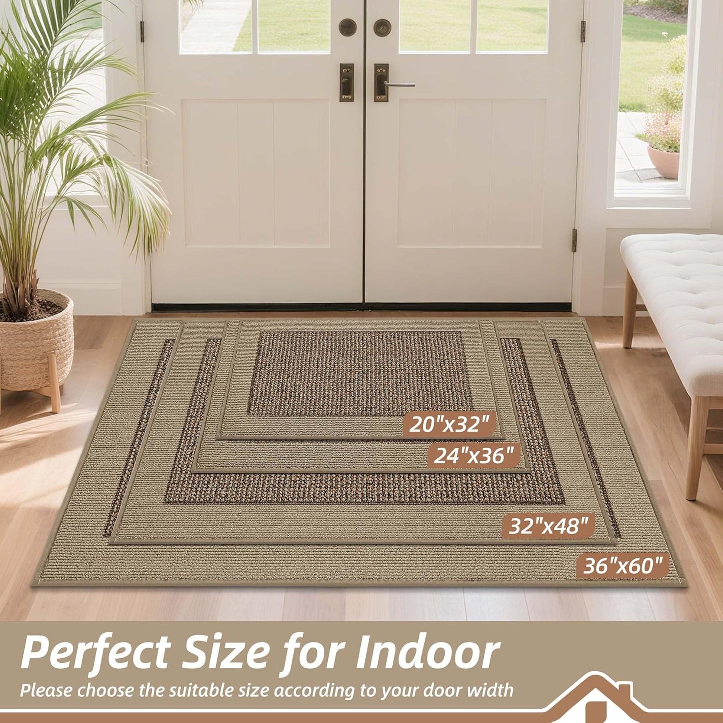 BEQHAUSE Indoor Door Mat 24" x 36", Dirt Trapper Door Mats Non-Slip Entryway Rugs Washable, Resist Dirt Absorbent Welcome Mat, Low Profile Floor Mats for Front Back Door and Entryway, Taupe