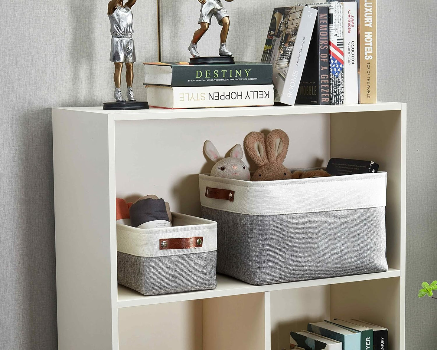 DECOMOMO Storage Baskets for Shelves - Fabric Storage Bins, Linen Closet Organizers and Storage (Grey & White, Large - 1 Pack)