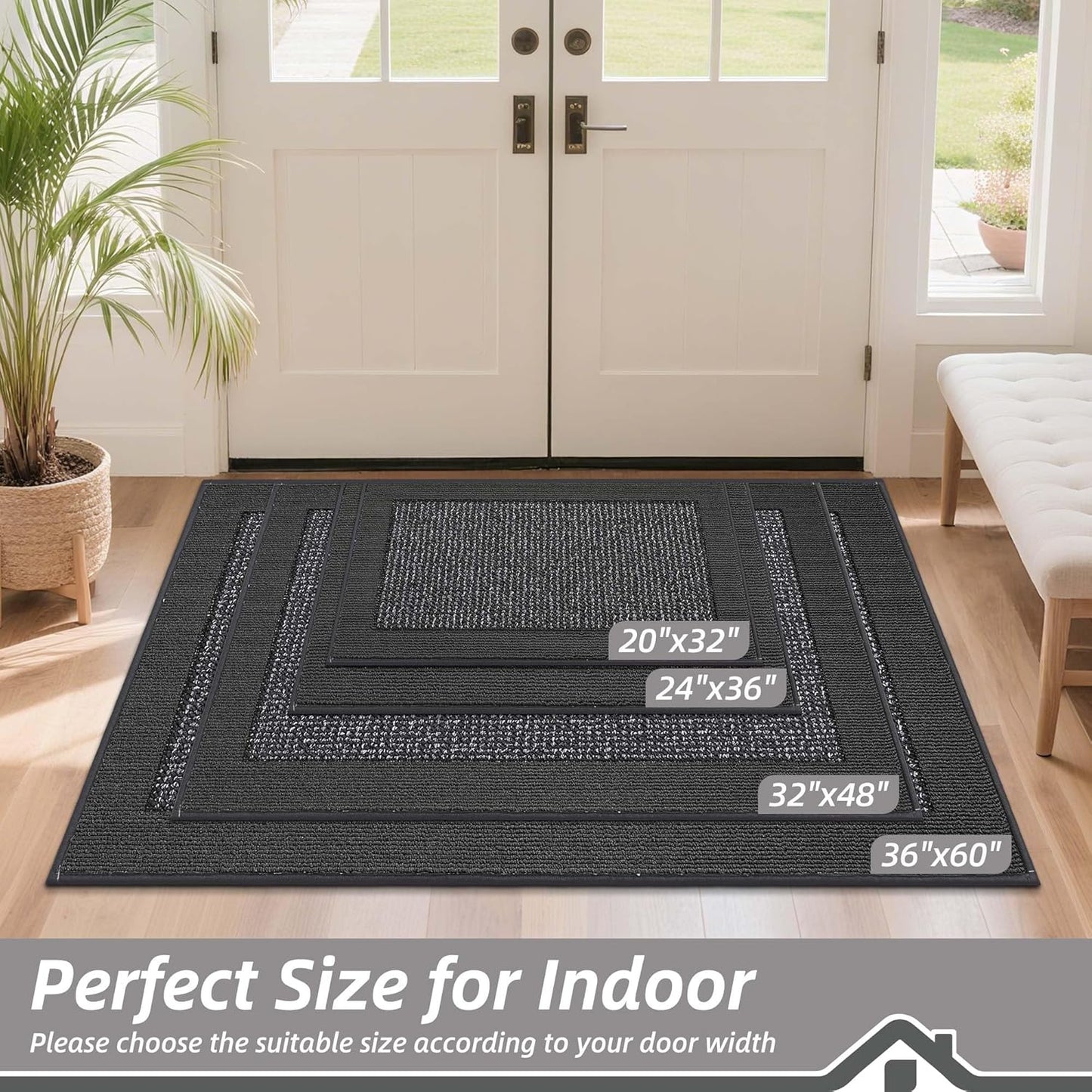 BEQHAUSE Indoor Door Mat 24" x 36", Dirt Trapper Door Mats Non-Slip Entryway Rugs Washable, Resist Dirt Absorbent Welcome Mat, Low Profile Floor Mats for Front Back Door and Entryway, Charcoal
