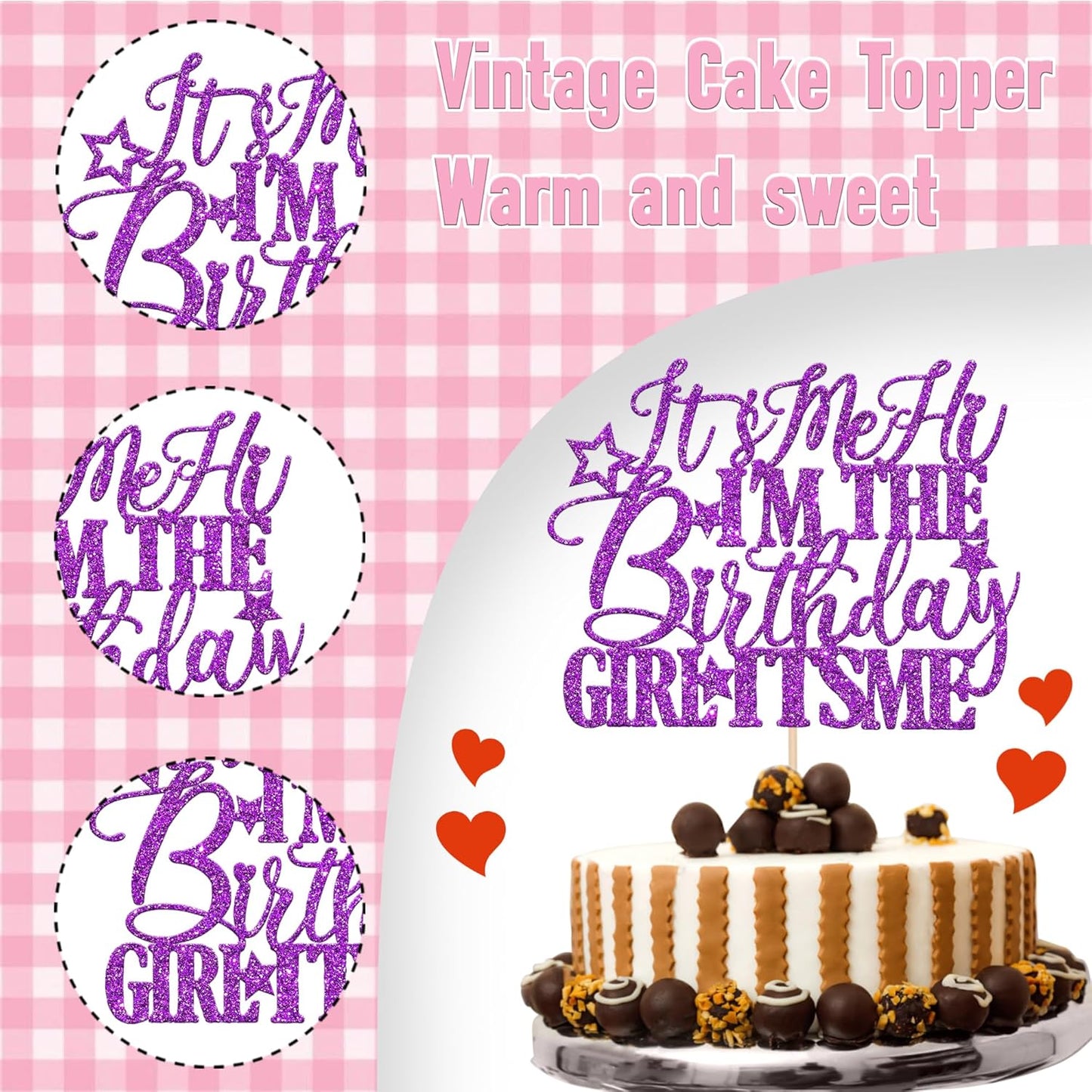 1 PCS It's Me Hi I'm the Birthday Girl It's Me Cake Topper Glitter Music Singer Cake Pick for Funny Hip Hop Singer Girls Birthday Party Cake Decorations Supplies Purple