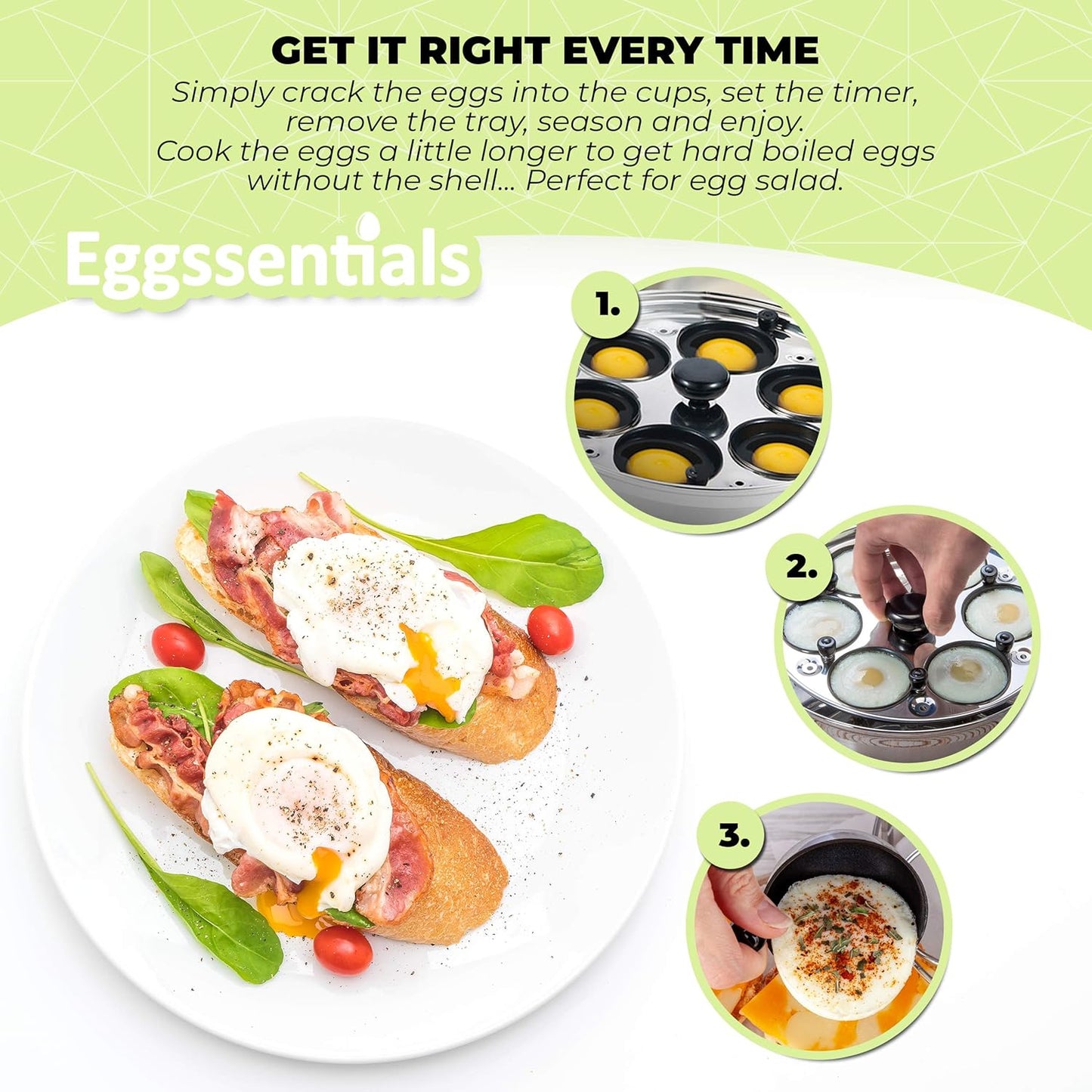 Eggssentials Poached Egg Maker Stainless Steel Egg Poacher Pan Food Grade Safe PFOA Free with Spatula