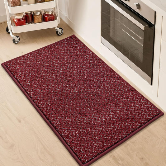 COSY HOMEER Kitchen Rugs 20"x32" Non-Slip Kitchen Mats for Floor Absorbent Stain Resistant Kitchen Floor Mat Machine Washable Rugs for Kitchen,Hallway,Sink,Red