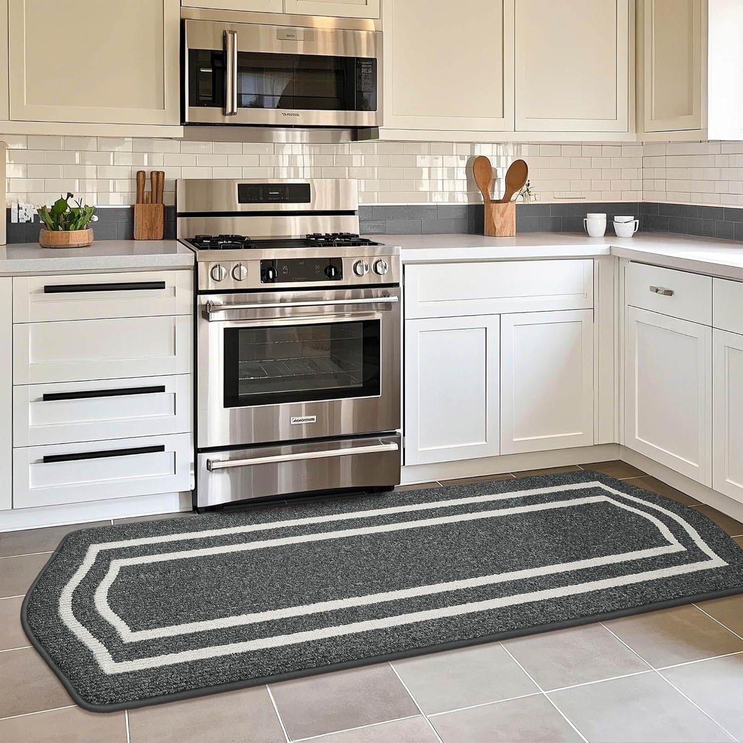 COSY HOMEER Long Kitchen Floor Mats for in Front of Sink Super Absorbent Kitchen Rugs and Mats 24"x79" Non-Skid Kitchen Mat Standing Mat Washable,Polypropylene,Dark Grey,Frame