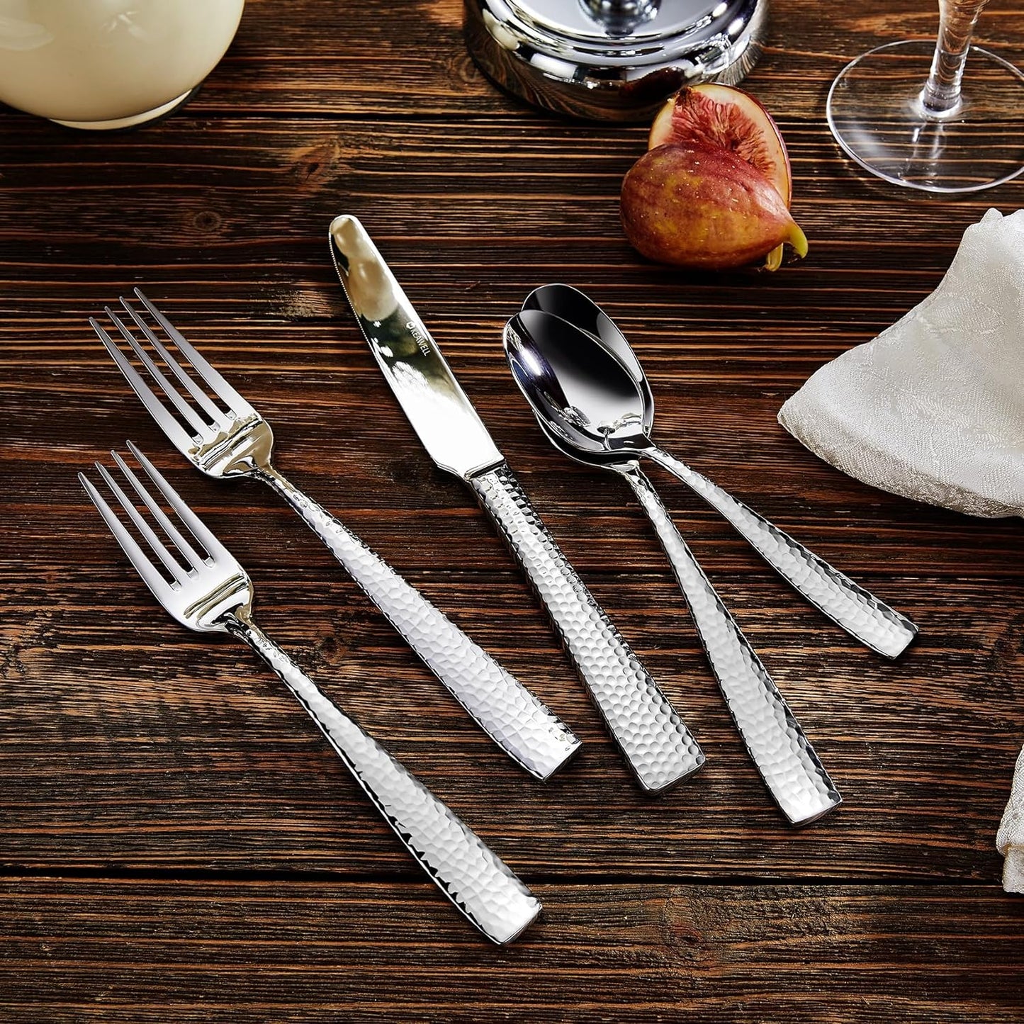 KEAWELL Premium 20/45/65 Piece Louis Hammered Silverware Set with Squared Edge, 18/10 Stainless Steel, Service for 4/8/12, Fine Flatware Set, Dishwasher Safe (45)
