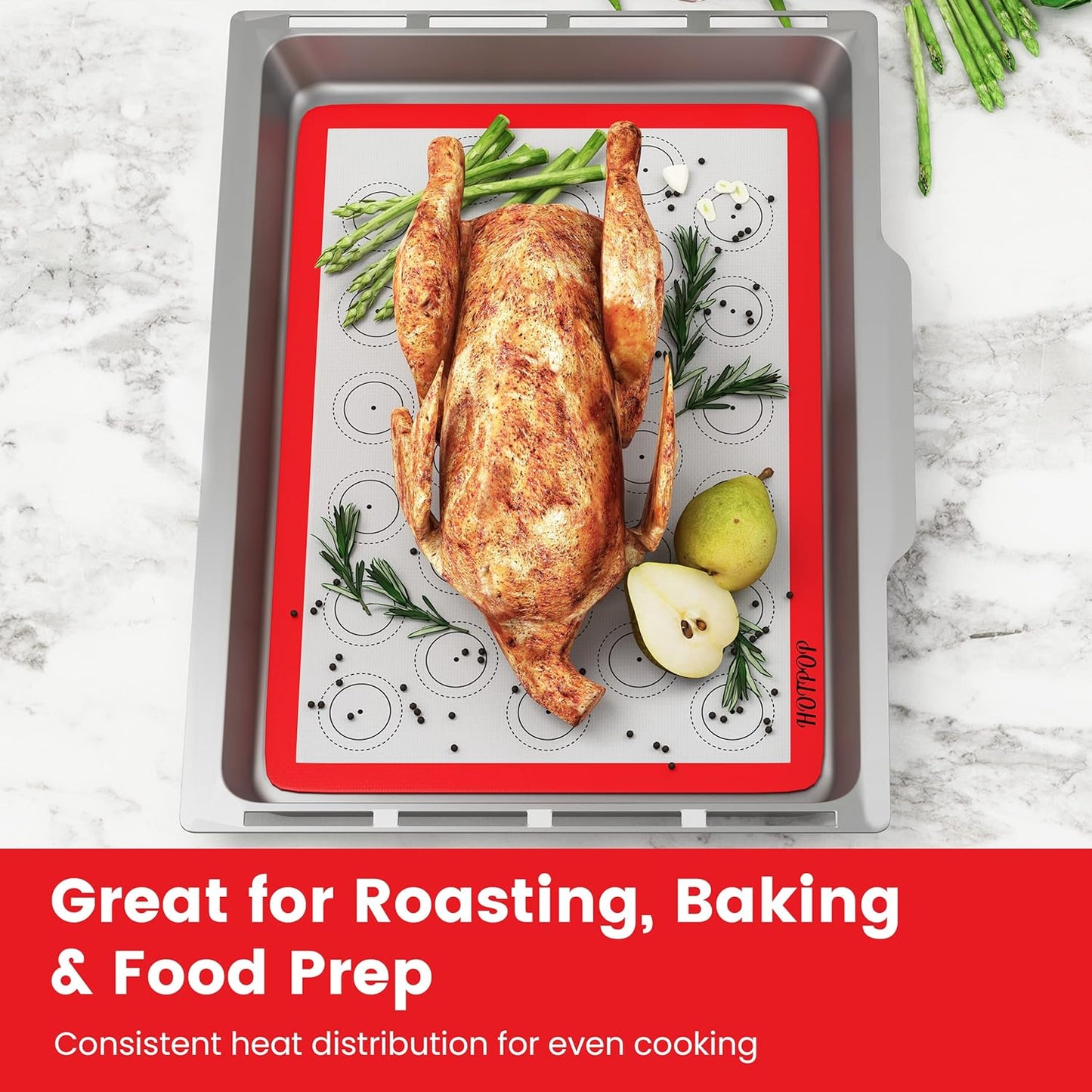 HOTPOP Silicone Baking Mats 0.75mm, Non-Stick Macaron Silicone Baking Mats - Silicone Sheet for Bake Pans and Rolling with Outlines for Pastries (3 HALF SIZE)