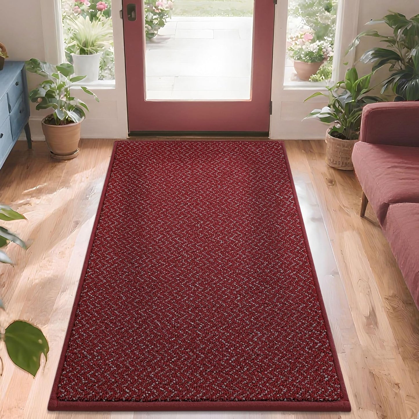 COSY HOMEER-Door-Mat 36"x60" Non Slip Absorbent Entryway Rugs Dirt Trapper Doormats Washable Entrance Mats Low Pile Welcome Floor Mat for Front Back Door and Entry Mats,Red