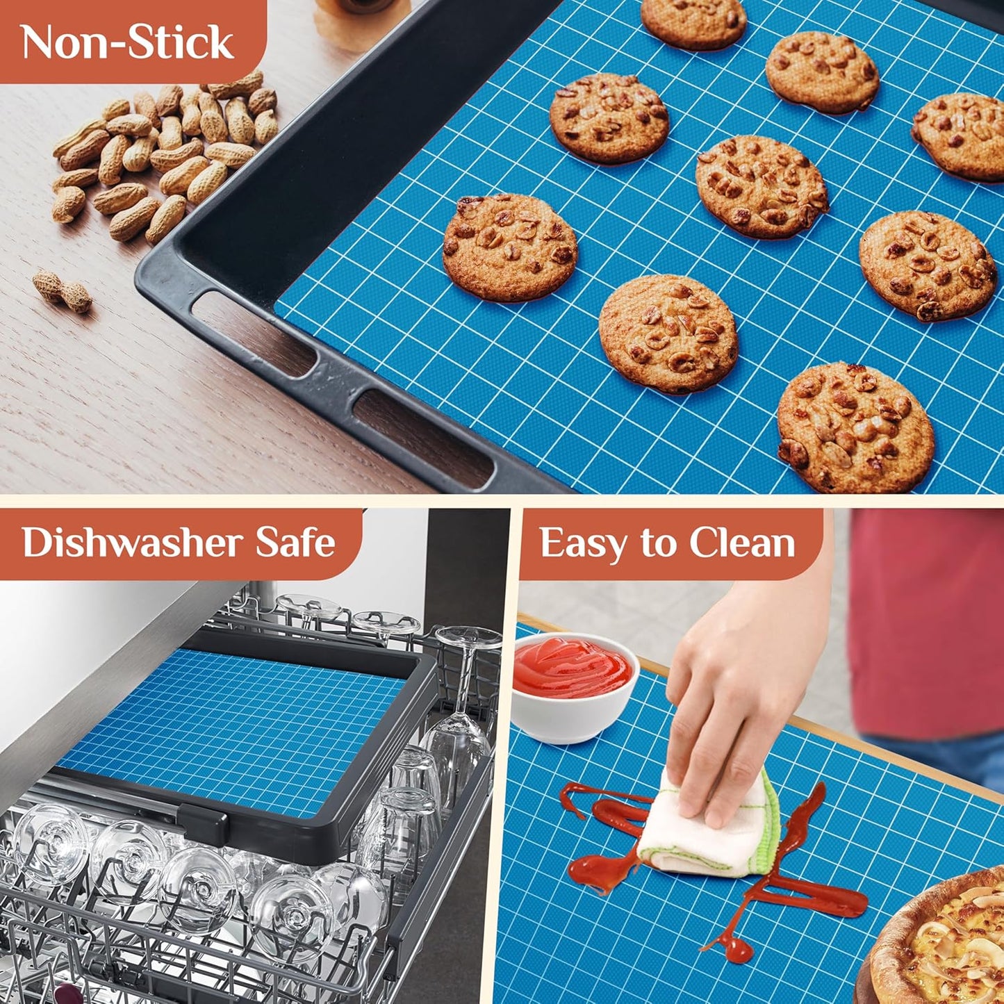 Silicone Baking Mat, 16 IN x 6 FT Free Cutting Baking Sheet, Non-Stick Reusable Dough & Pastry Mat, Non-Slip Silicone Mat Roll for Air Fryer Liner, Freeze Dryer, Oven Baking Pan, Kitchen Counter