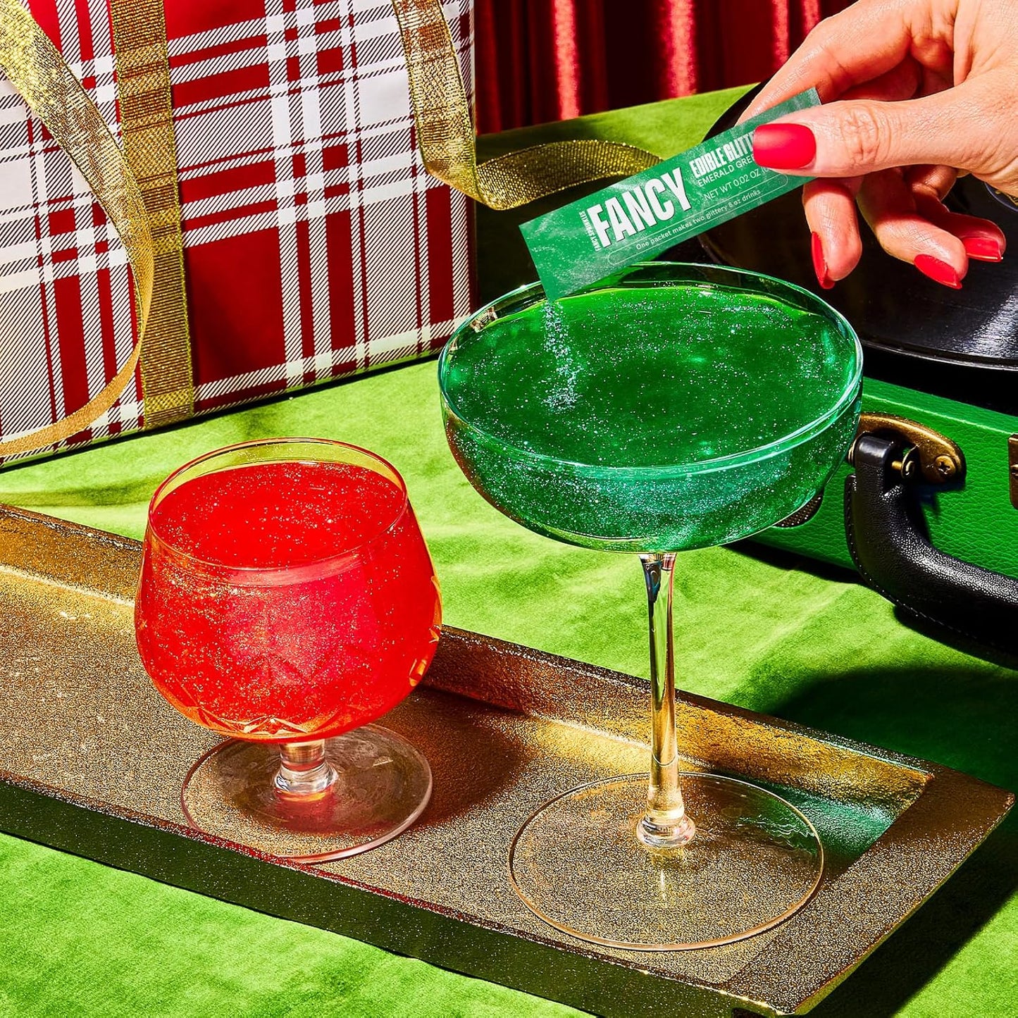 Fancy Sprinkles Mistletoe Magic Edible Glitter Packets Portable & On-The-Go for Sparkling Drinks, Champagne, Cocktails, Wine, Beer, & more. (3 Pack)