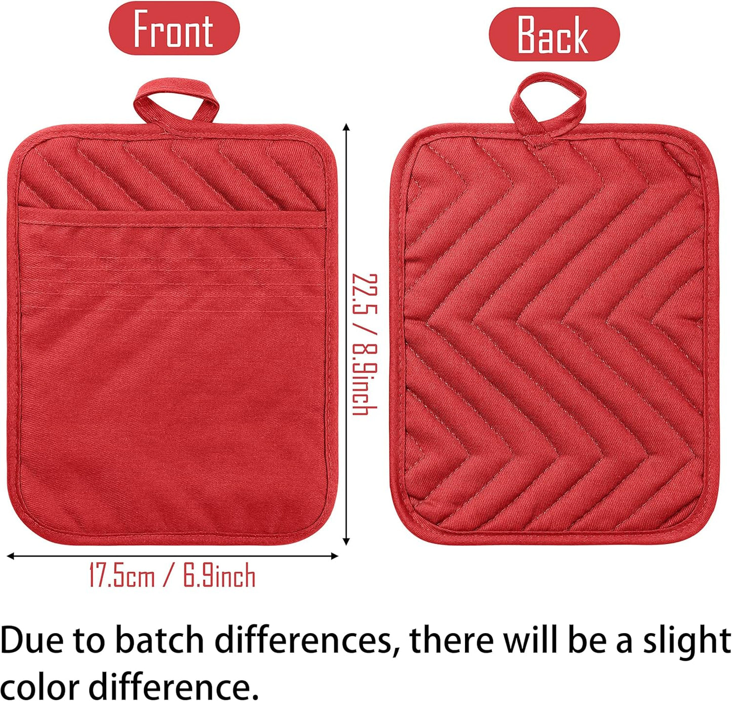GROBRO7 5Pack Pocket Pot Holders Cotton Heat Resistant Potholder Multipurpose Hot Pads Machine Washable Oven Mitts Potholders Bulk for Daily Kitchen Baking and Cooking 7 x 9 Inch Red
