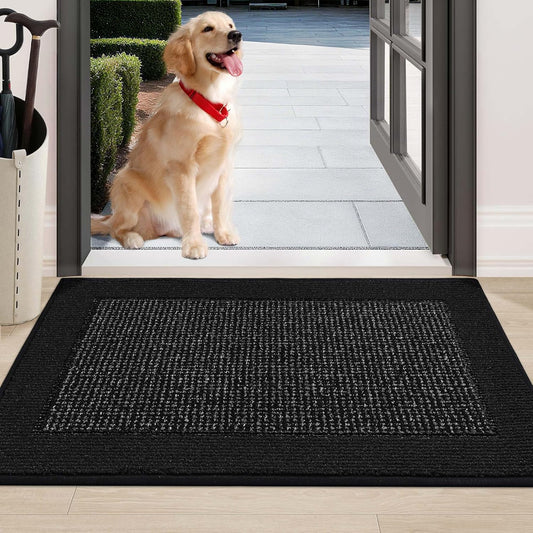 BEQHAUSE Indoor Door Mat 24" x 36", Dirt Trapper Door Mats Non-Slip Entryway Rugs Washable, Resist Dirt Absorbent Welcome Mat, Low Profile Floor Mats for Front Back Door and Entryway, Black