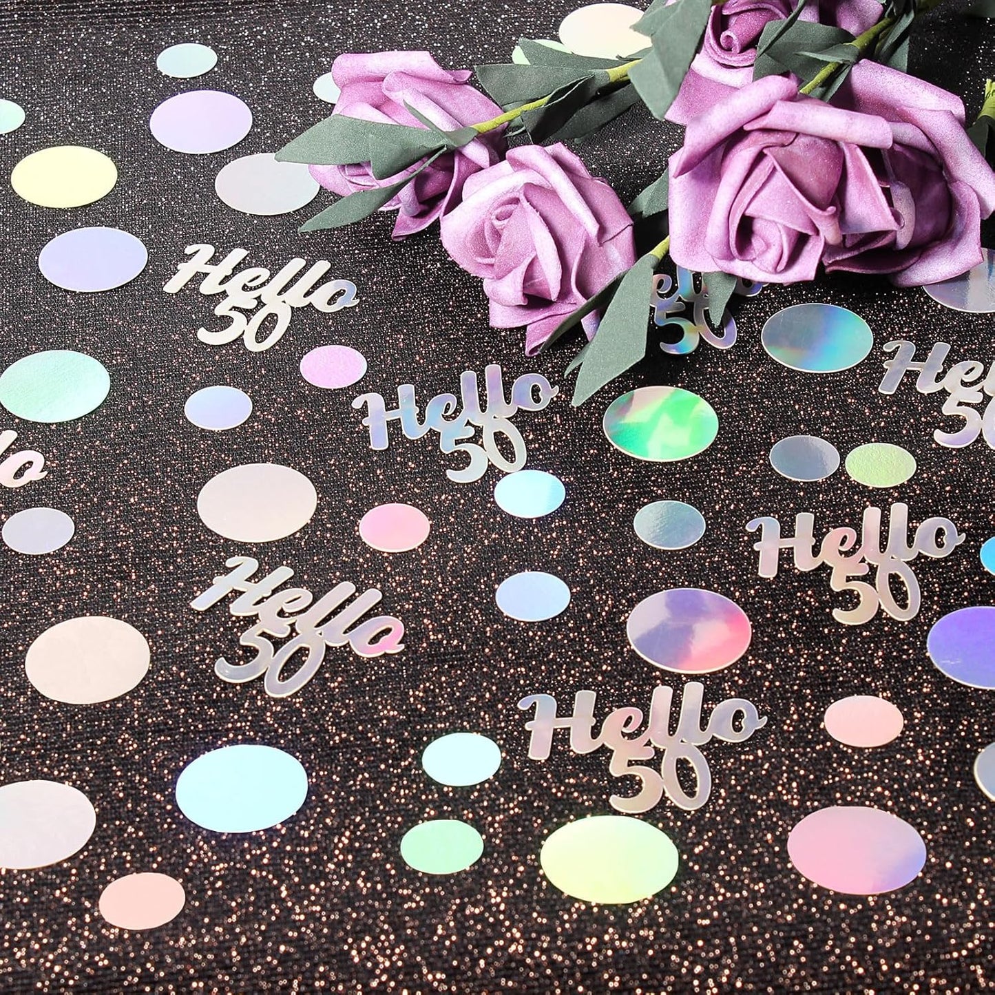 Hello 50 Birthday Confetti for Table Iridescent Circle Happy 50th Birthday Party Decorations for Women Fifty Years Old Birthday Tables Scatter Party Confetti Wedding Anniversary Decor 300PC