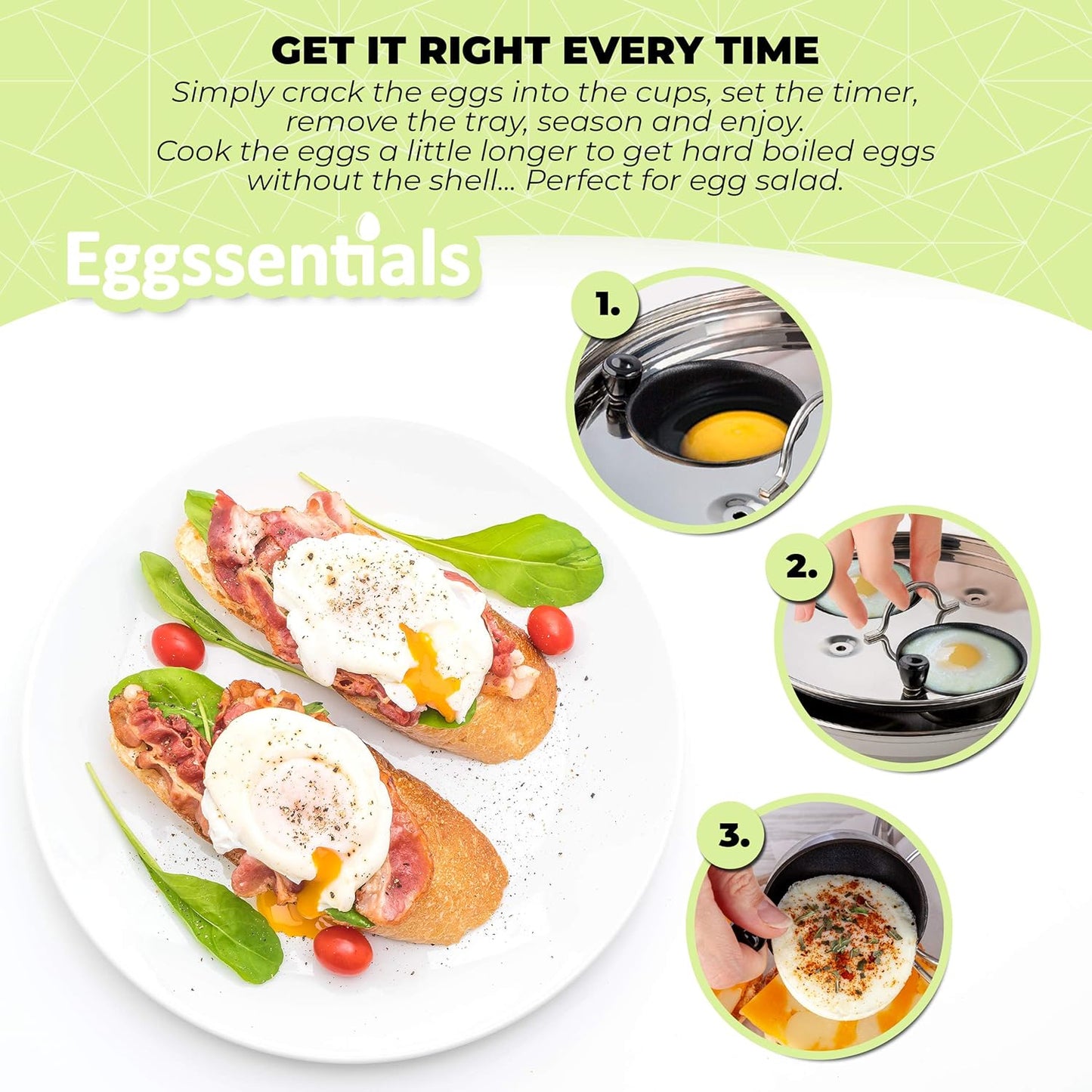 Eggssentials Egg Poacher Pan Nonstick Coating - Poached Egg Cooker, Stainless Steel Egg Poaching Pan PFOA Free with Spatula, Poached Egg Maker, Egg Poachers Cookware
