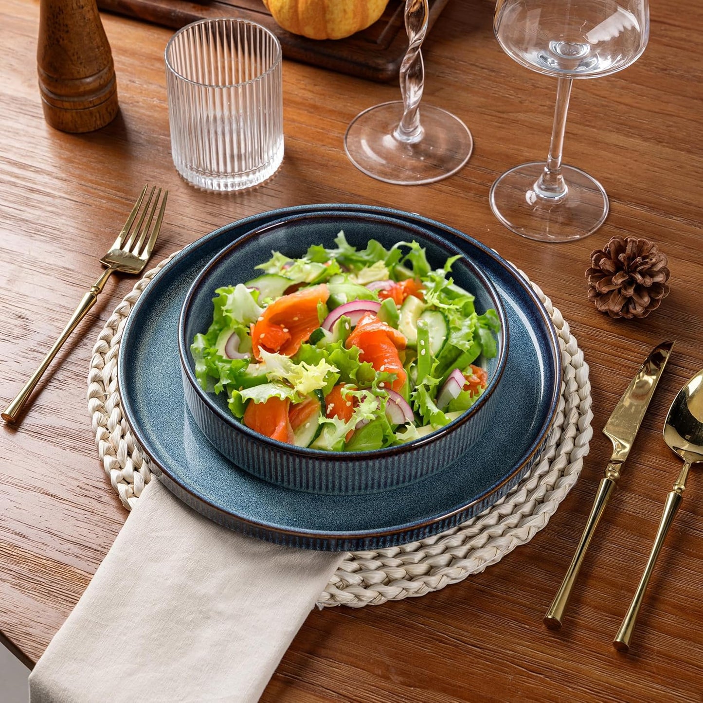 GBHOME 7.5'' Stoneware Pasta Bowls, Serving Bowls Set of 6 for Kitchen, Double Reactive Glaze Bowls for Fruit,Pasta,Salad,Oatmeal,Meal, Microwave Safe (6 pcs)