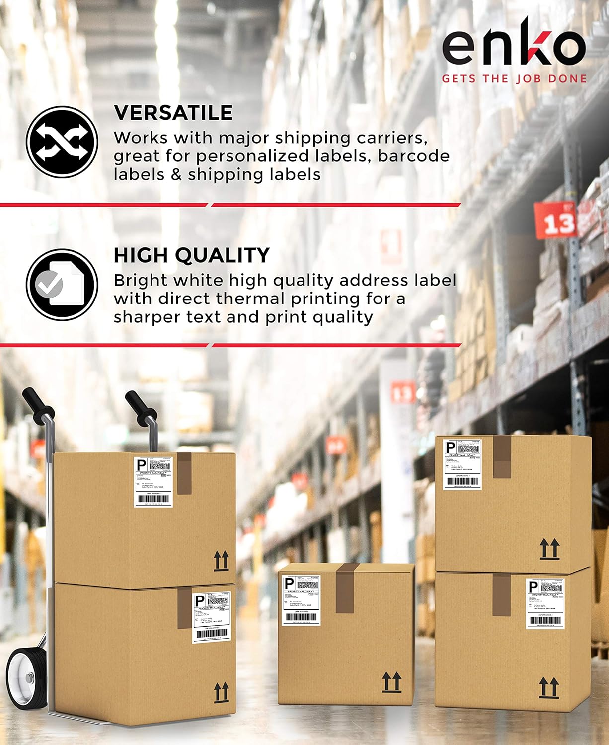 enKo 2 Stacks/4000 Labels 4" x 6" Fanfold Direct Thermal Labels Compatible for Rollo Zebra Printer - Shipping Mailing Postage Labels, Perforated, Permanent Adhesive (2 Labels/Fold | 2000 Labels/Stack)