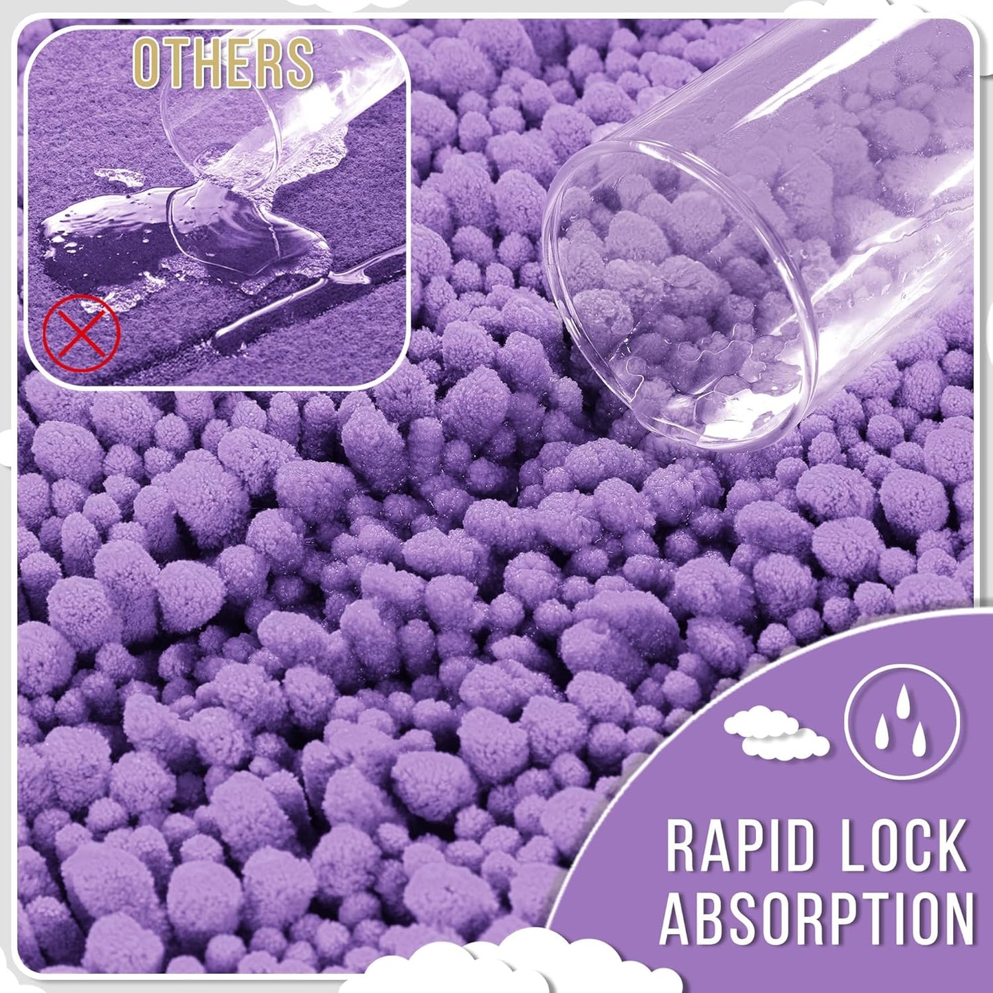 Yimobra Bathroom Rugs Non Slip Washable 32x20 Inch - Ultra Soft Absorbent Chenille Bath Mat, Quick Dry Shaggy Floor Carpet for Tub Shower, Lavender Home Decor Accessories