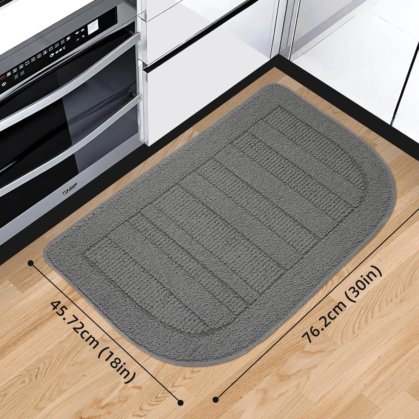 BEQHAUSE 30x18 Inch Kitchen Rug Mat Durable Kitchen Rugs Non-Slip Washable Absorbent Kitchen Mats for Floor Dirt-Resistant Semicircular Kitchen Mat (Grey, 2PCS)