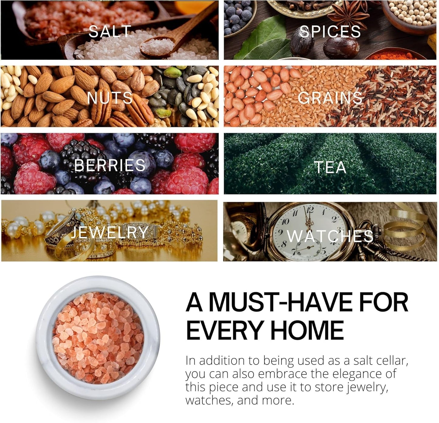 Flexzion Multi-Purpose Marble Container with Lid - Salt, Pepper, Paprika and Powdered Herbs, Marble Box for Jewelry, Watches and Accessories (White)