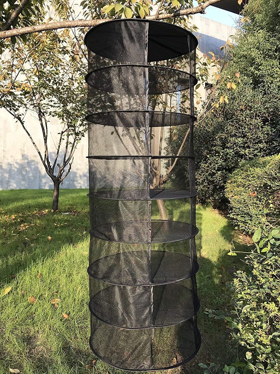 Desy & Feeci Herb Drying Rack Hanging, 8 Layer Collapsible Mesh Dry Net Herb Dryer with S Hang Buckle and Storage Bag, Black (Diameter 60 cm)