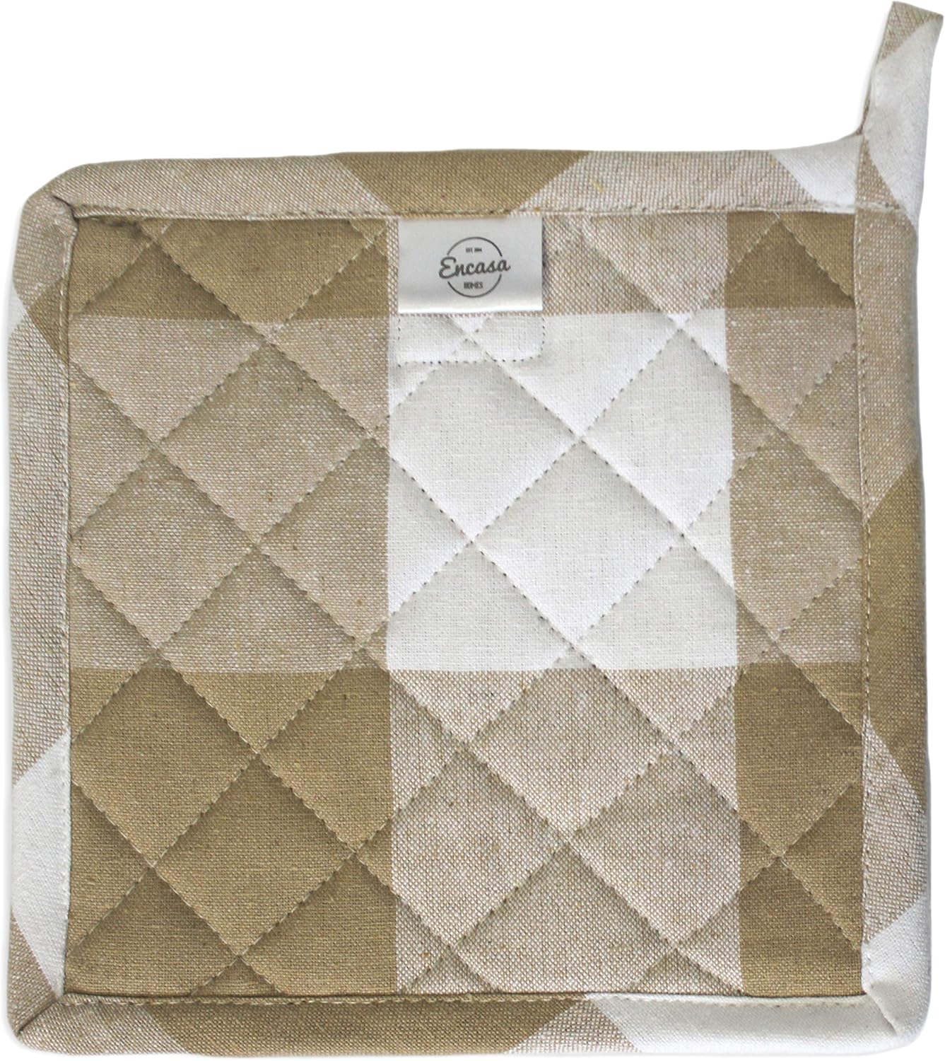 Encasa Homes 8 inches Oven Microwave Potholders (2 pc Set) for Kitchen Cooking & Baking - Heat Resistant, Thick & Safe, Protection of Hands from Hot Utensils - Buffalo Beige Checks