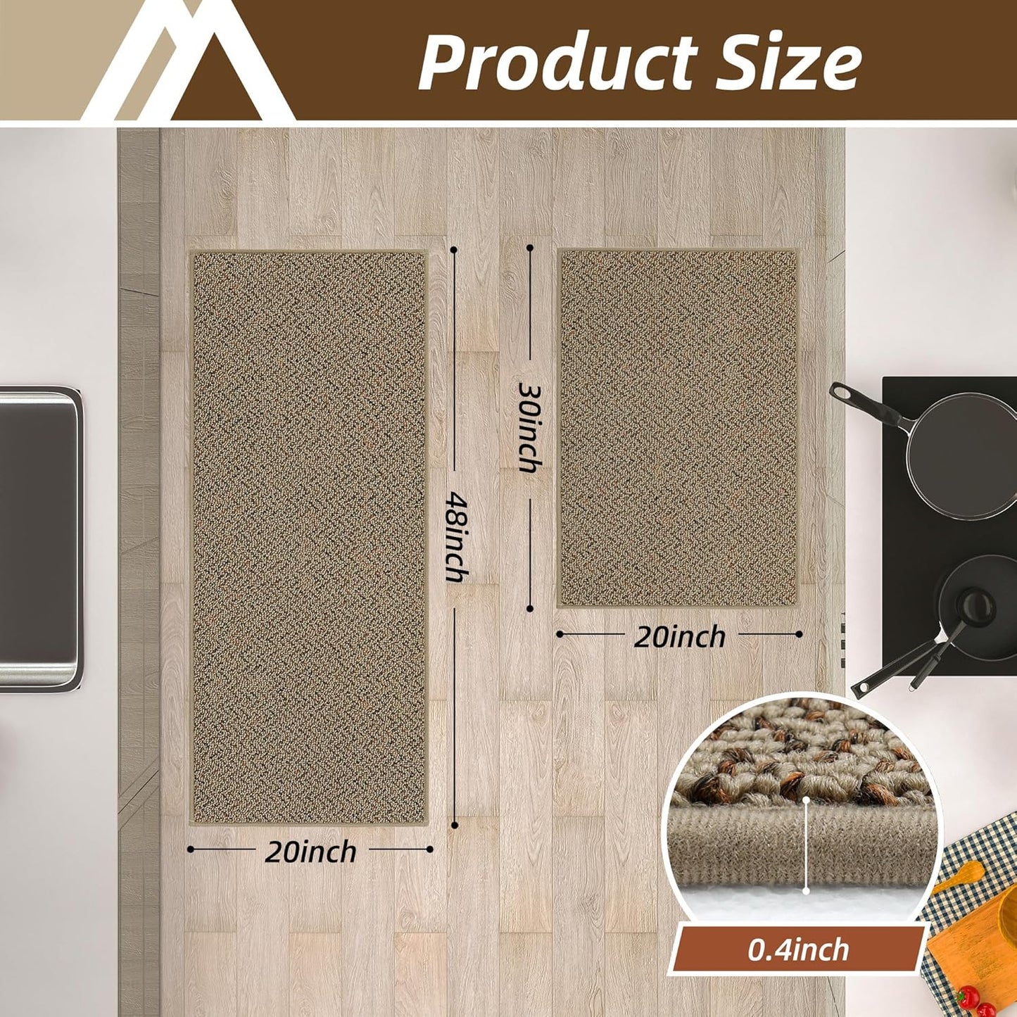 COSY HOMEER Kitchen Rugs and Mats 2PCS Non Slip Kitchen Mats for Floor Washable Stain Resistant Kitchen Runner Rug Sets Absorbent Kitchen Floor Mat 20"x32"+20"x48",Taupe