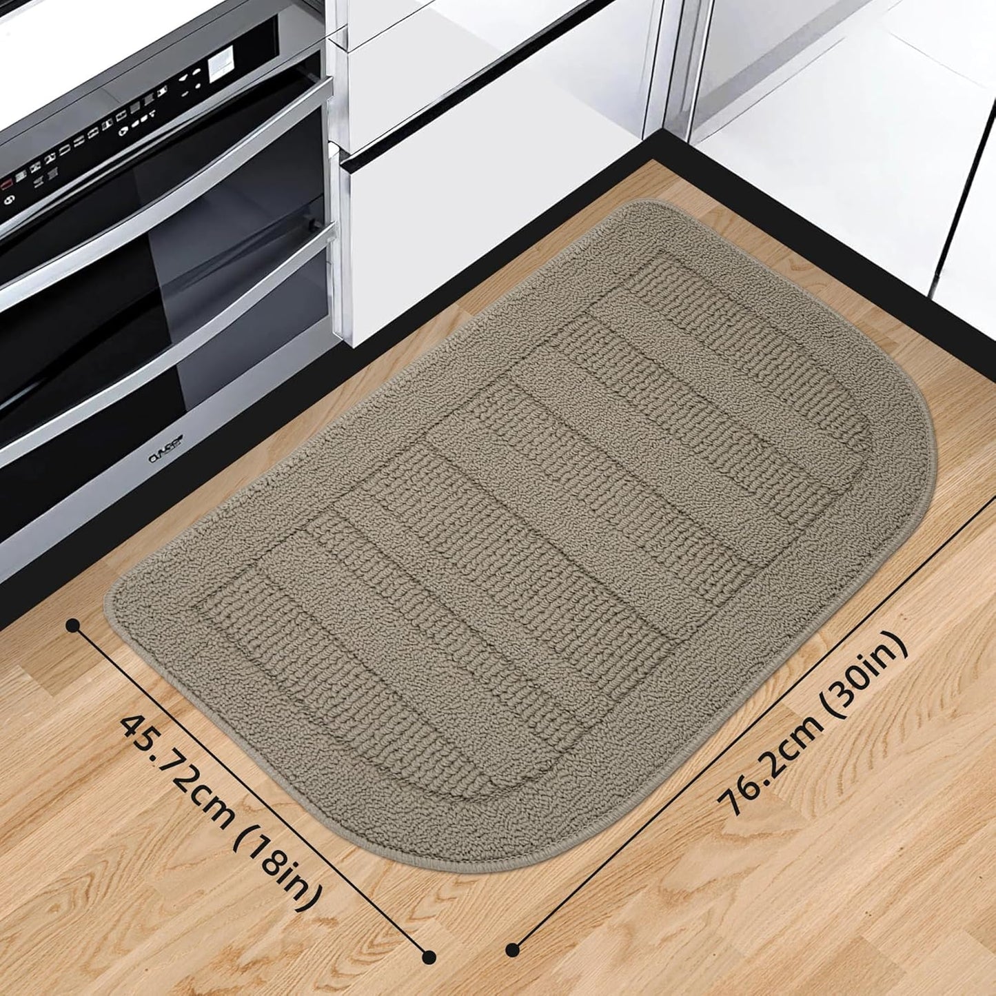 BEQHAUSE 30x18 Inch Kitchen Rug Mat Durable Kitchen Rugs Non-Slip Washable Absorbent Kitchen Mats for Floor Dirt-Resistant Semicircular Kitchen Mat (Taupe, 2PCS)