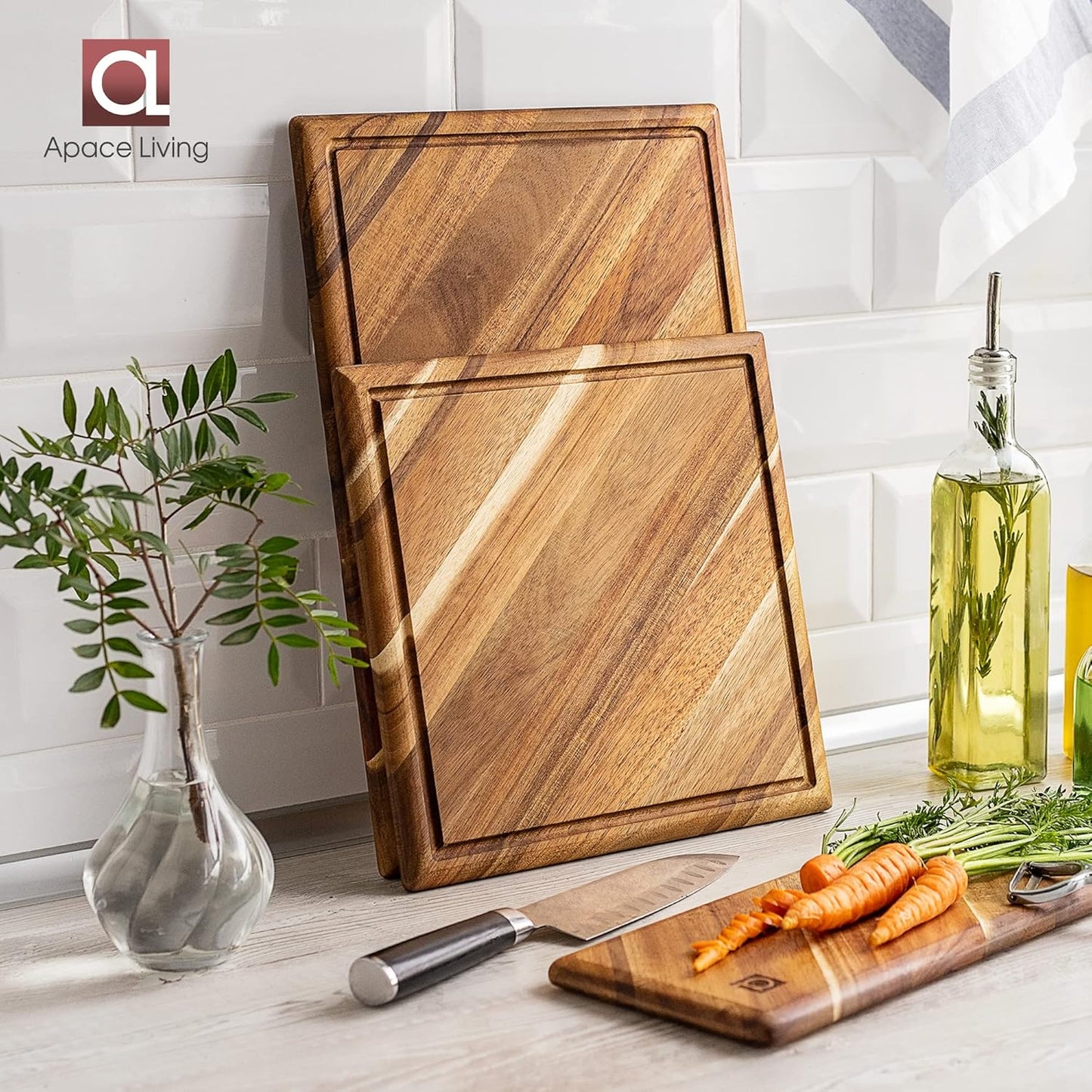 Chorus Wood Cutting Board Set with Juice Groove (3 Pieces) - Acacia Wood Kitchen Cutting Boards, Chopping Board for Meat (Butcher Block), Vegetables, Cheese - 100% Natural Hardwood